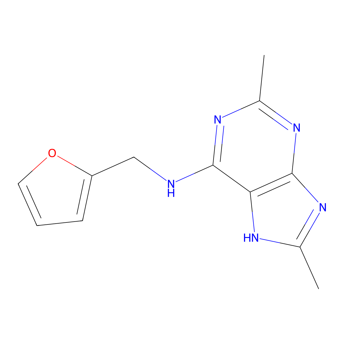 N-[(furan-2-yl)methyl]-2,8-dimethyl-9H-purin-6-amine molecular structure, CAS 105142-80-1
