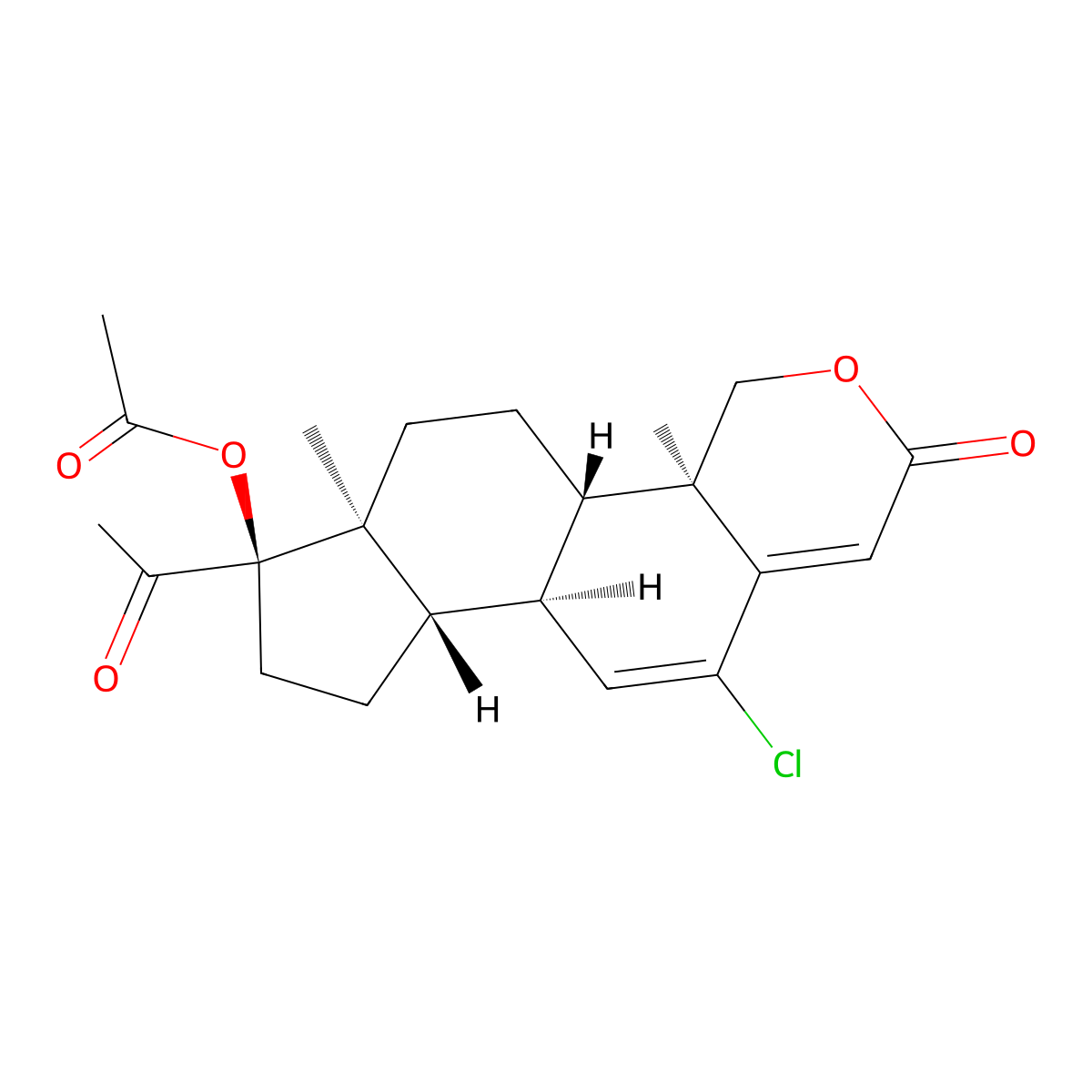 (4aR,4bS,6aS,7R,9aS,9bR)-7-Acetyl-7-(acetyloxy)-11-chloro-4a,4b,5,6,6a,7,8,9,9a,9b-decahydro-4a,6a-dimethylcyclopenta(5,6)naphtho(1,2-c)pyran-2(4H)-one molecular structure, CAS 105149-00-6