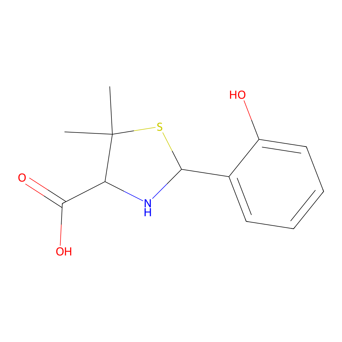 2-(2-hydroxyphenyl)-5,5-dimethyl-1,3-thiazolidine-4-carboxylic Acid molecular structure, CAS 105149-48-2