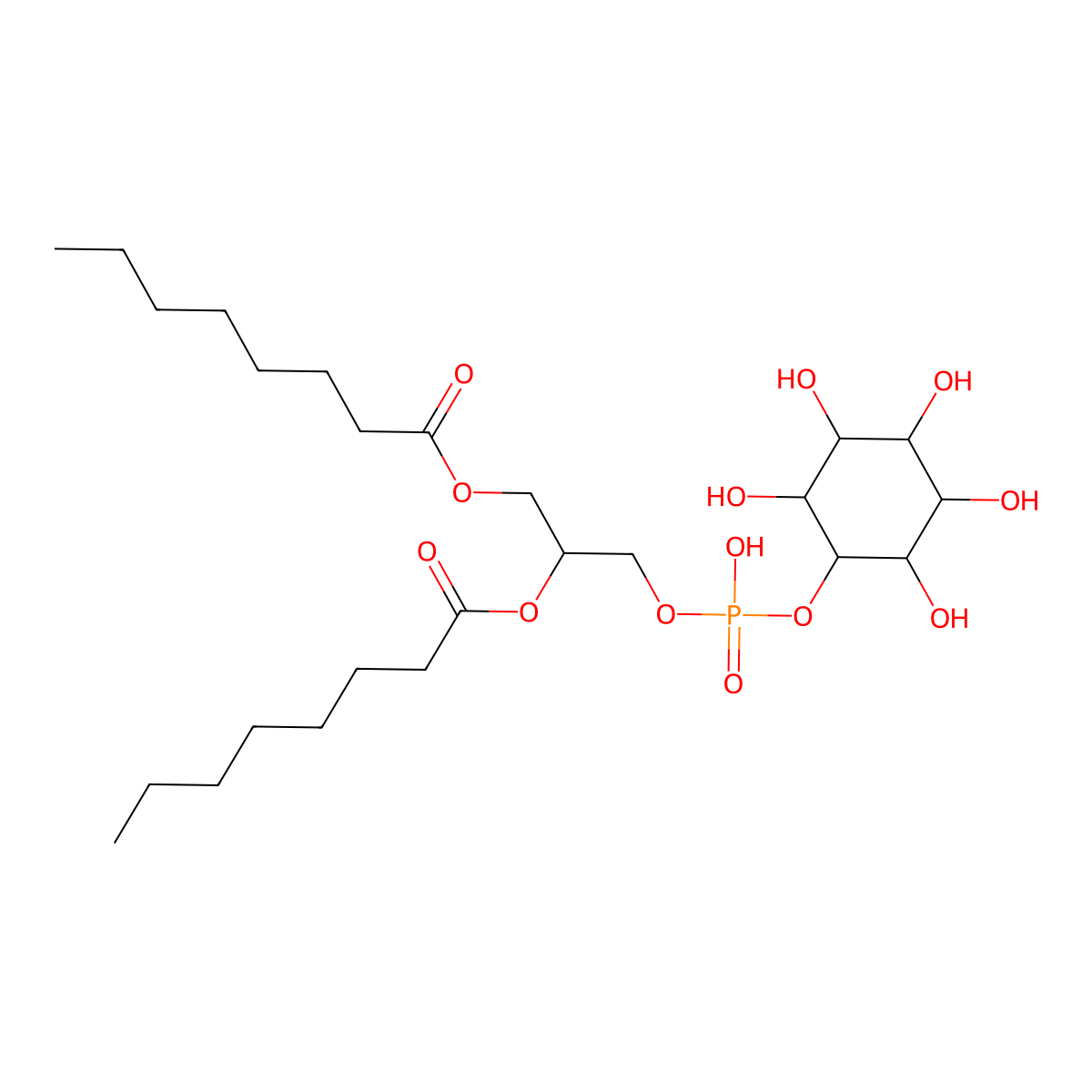 3-((Hydroxy((2,3,4,5,6-pentahydroxycyclohexyl)oxy)phosphoryl)oxy)propane-1,2-diyl dioctanoate molecular structure, CAS 105172-95-0