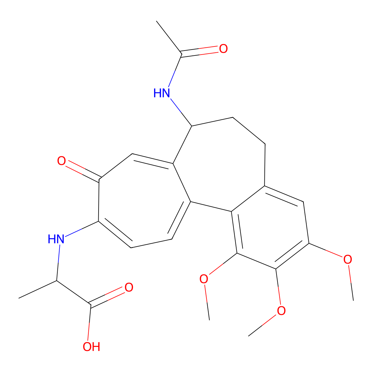 (S)-2-(((S)-7-acetamido-1,2,3-trimethoxy-9-oxo-5,6,7,9-tetrahydrobenzo[a]heptalen-10-yl)amino)propanoic acid molecular structure, CAS 1051911-28-4