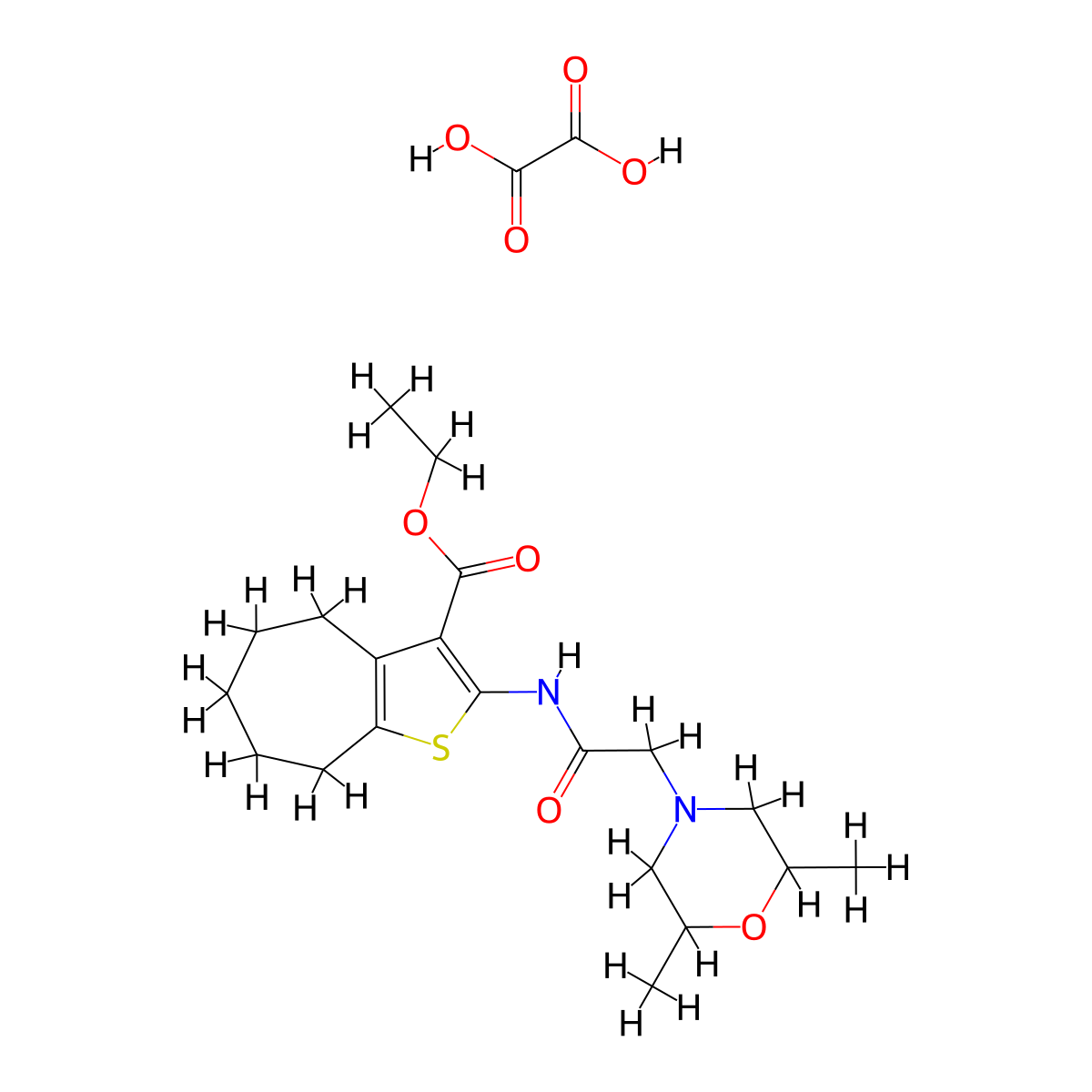Ethyl 2-[2-(2,6-dimethylmorpholin-4-YL)acetamido]-4H,5H,6H,7H,8H-cyclohepta[B]thiophene-3-carboxylate; oxalic acid molecular structure, CAS 1051924-45-8