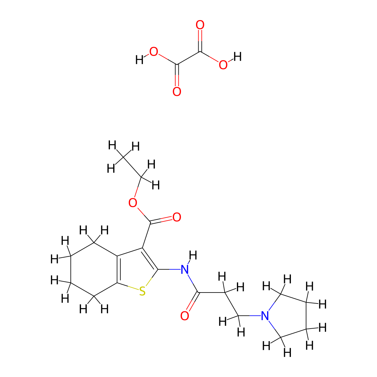 Ethyl 2-(3-(pyrrolidin-1-yl)propanamido)-4,5,6,7-tetrahydrobenzo[b]thiophene-3-carboxylate oxalate molecular structure, CAS 1051924-46-9
