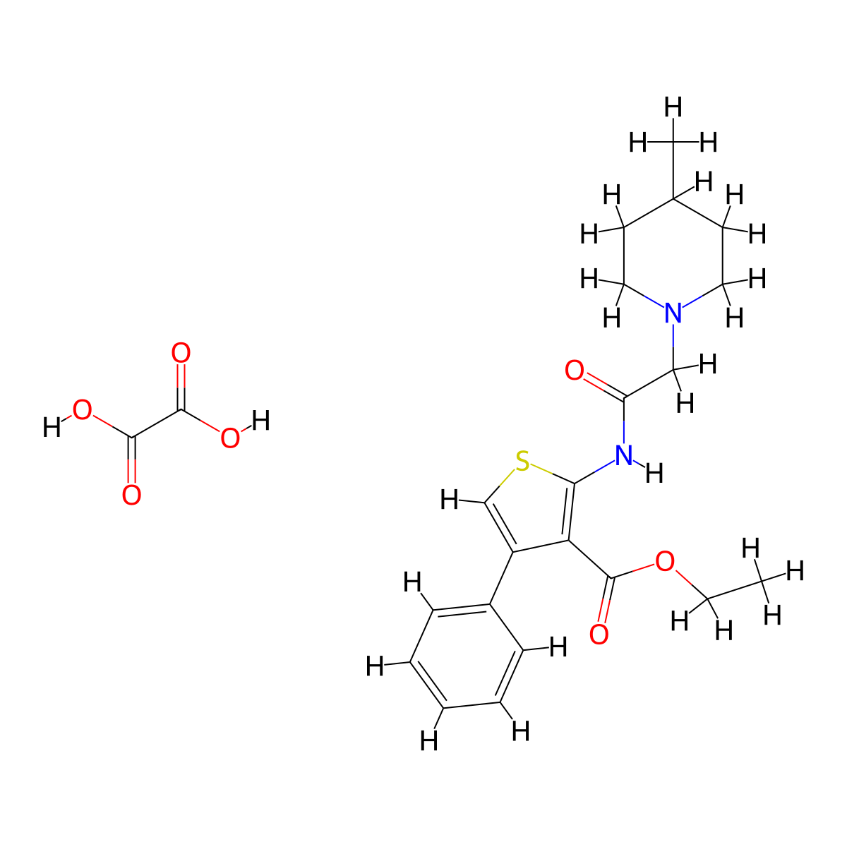 Ethyl 2-(2-(4-methylpiperidin-1-yl)acetamido)-4-phenylthiophene-3-carboxylate oxalate molecular structure, CAS 1051924-51-6
