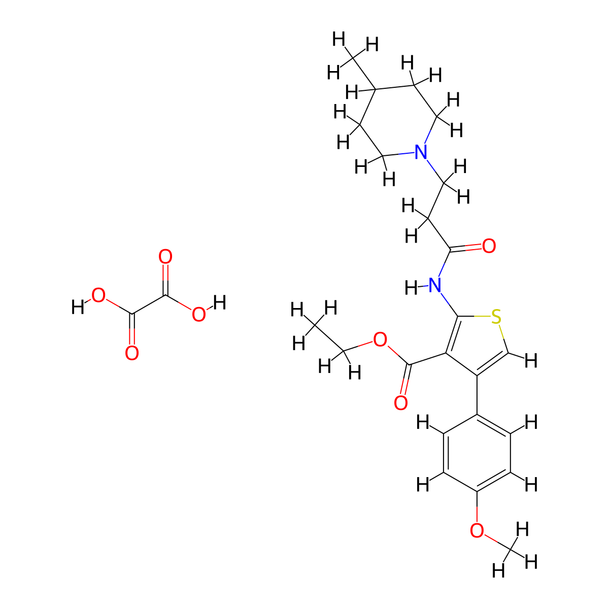 Ethyl 4-(4-methoxyphenyl)-2-(3-(4-methylpiperidin-1-yl)propanamido)thiophene-3-carboxylate oxalate molecular structure, CAS 1051924-55-0