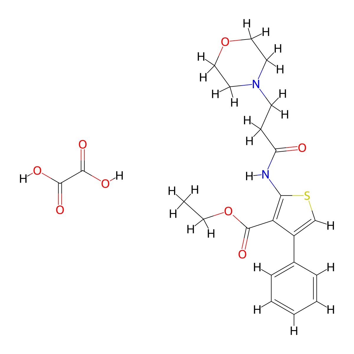 Ethyl 2-(3-morpholinopropanamido)-4-phenylthiophene-3-carboxylate oxalate molecular structure, CAS 1051924-56-1