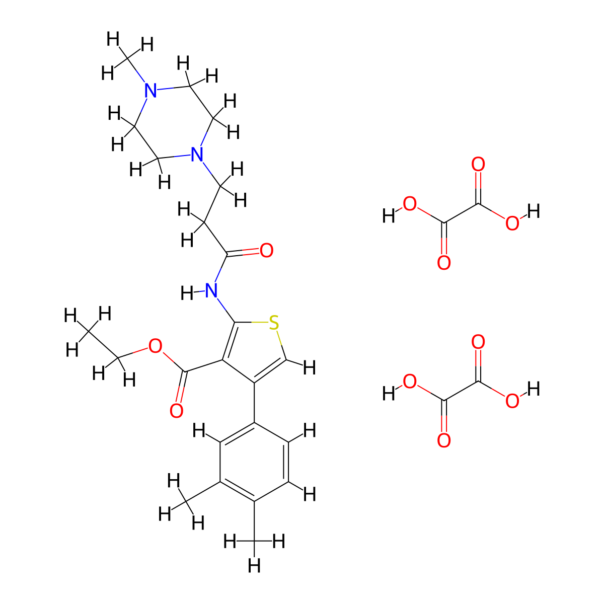 Ethyl 4-(3,4-dimethylphenyl)-2-[3-(4-methylpiperazin-1-YL)propanamido]thiophene-3-carboxylate; bis(oxalic acid) molecular structure, CAS 1051931-23-7