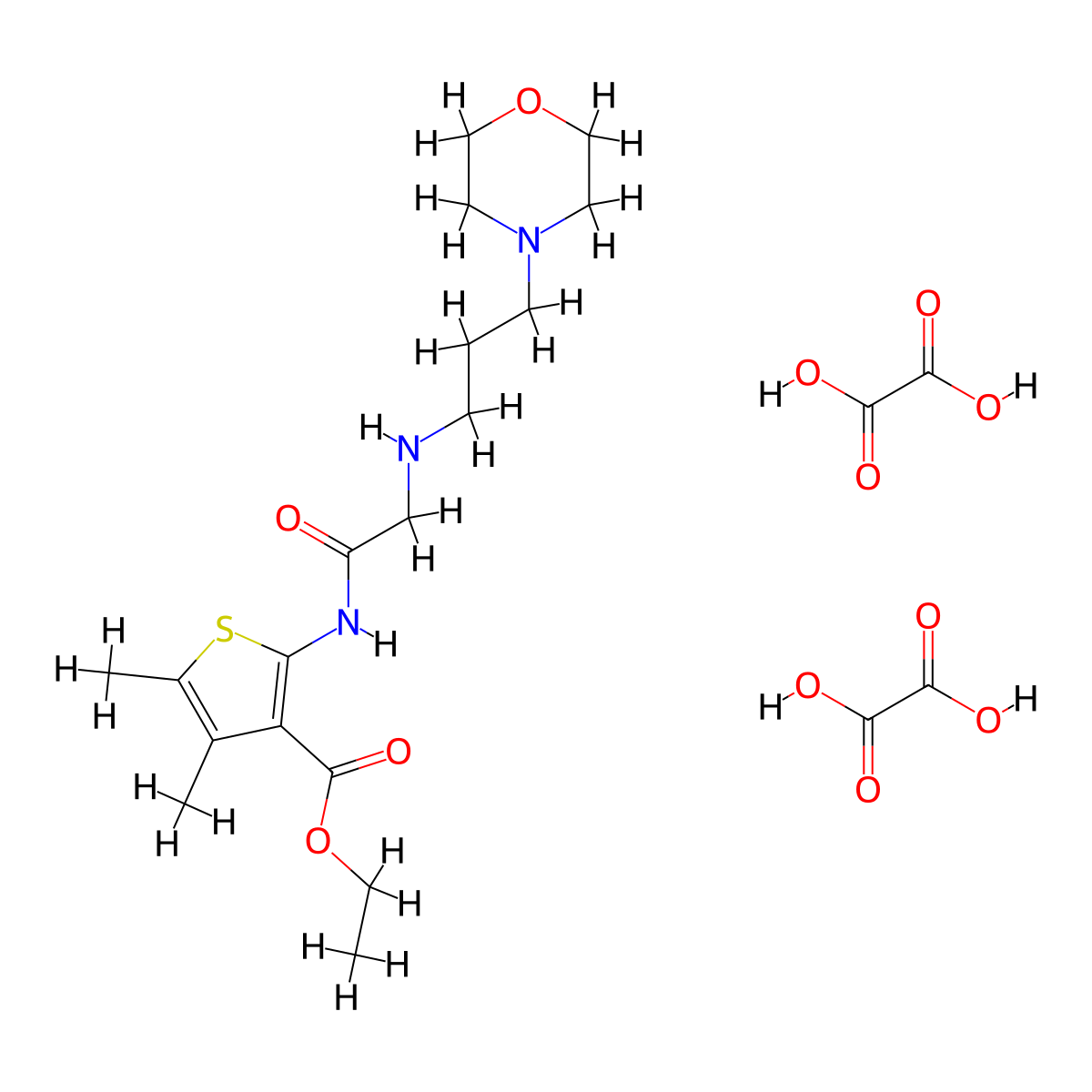 Ethyl 4,5-dimethyl-2-(2-((3-morpholinopropyl)amino)acetamido)thiophene-3-carboxylate dioxalate molecular structure, CAS 1051931-31-7