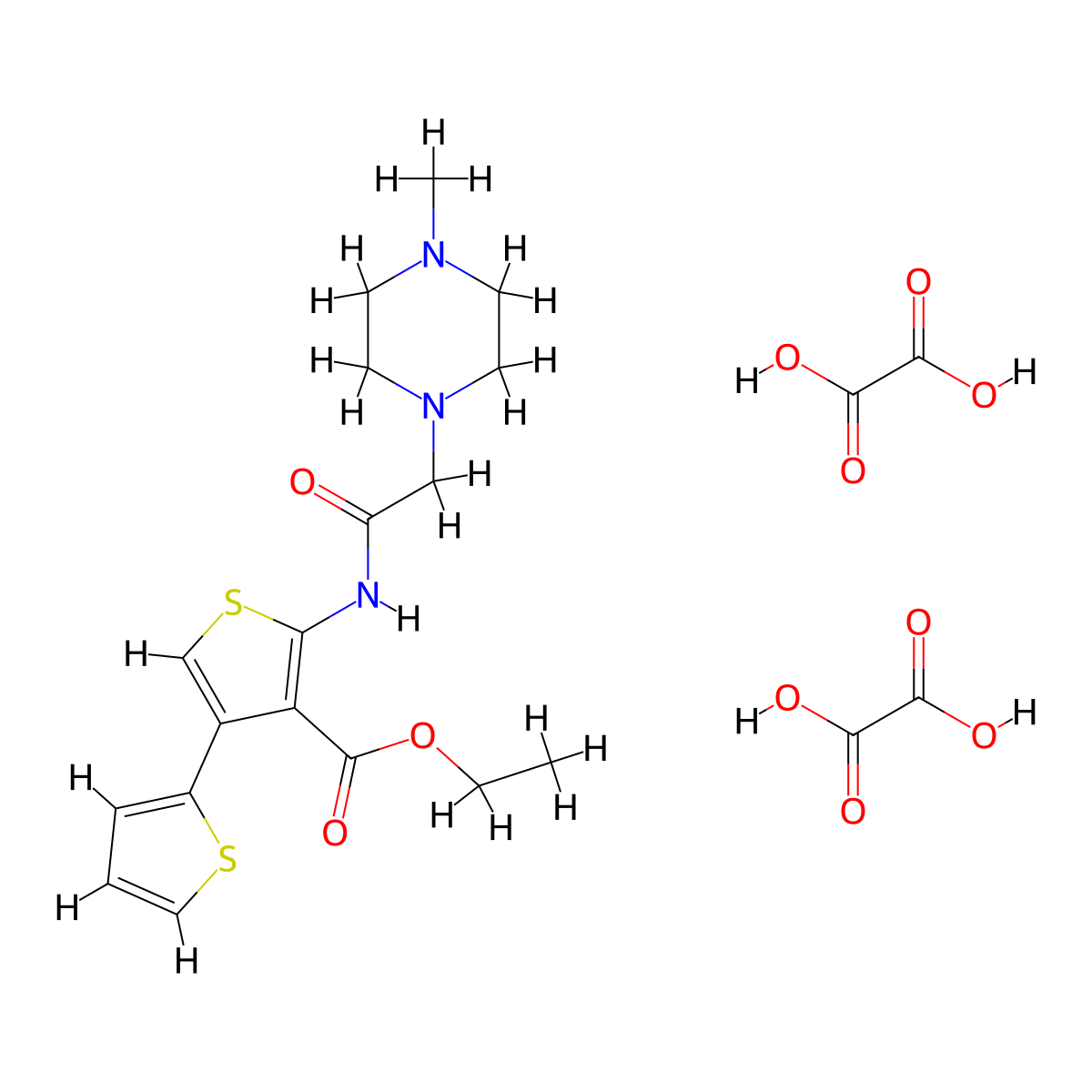 Ethyl 5'-[2-(4-methylpiperazin-1-YL)acetamido]-[2,3'-bithiophene]-4'-carboxylate; bis(oxalic acid) molecular structure, CAS 1051931-32-8