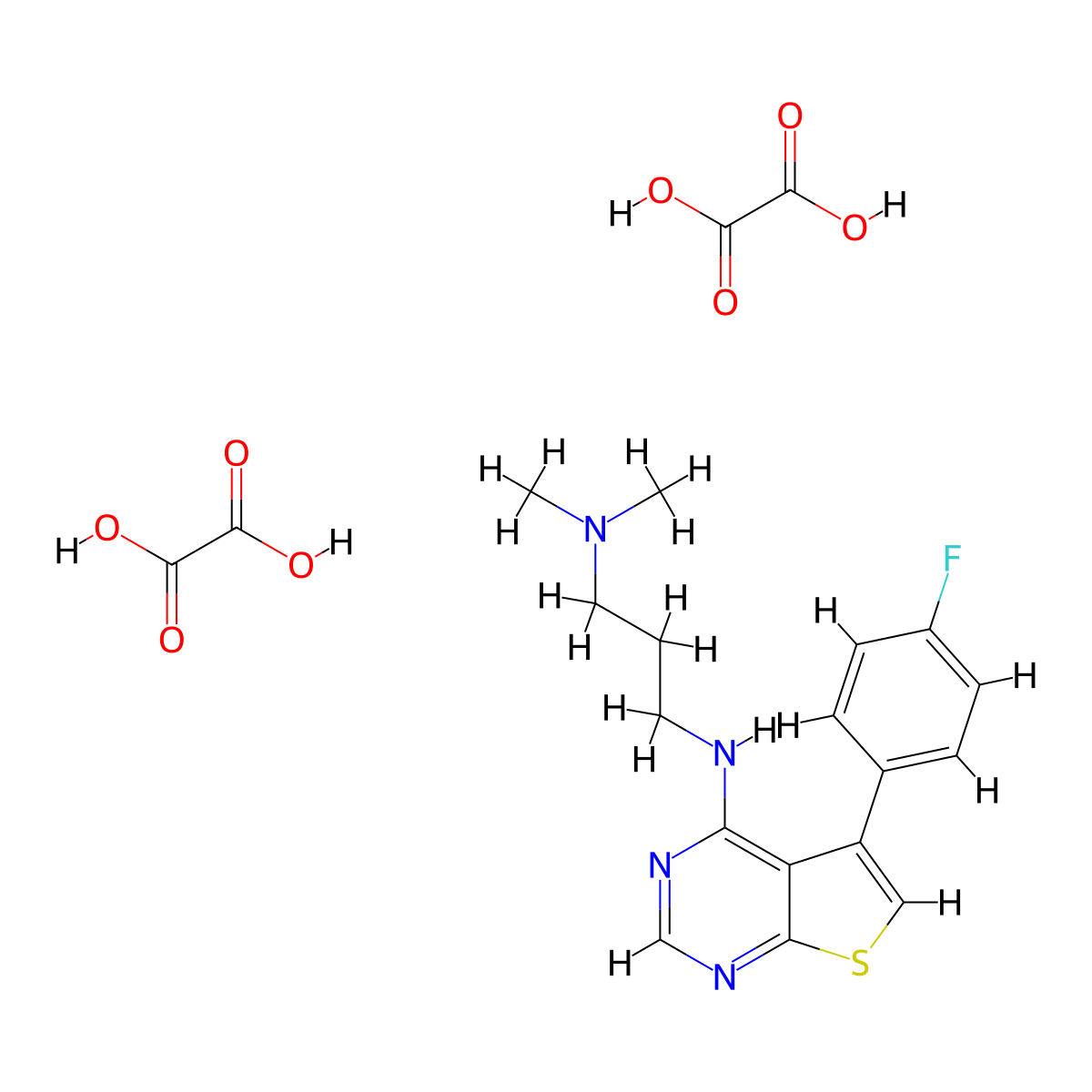 N1-(5-(4-fluorophenyl)thieno[2,3-d]pyrimidin-4-yl)-N3,N3-dimethylpropane-1,3-diamine dioxalate molecular structure, CAS 1051931-36-2
