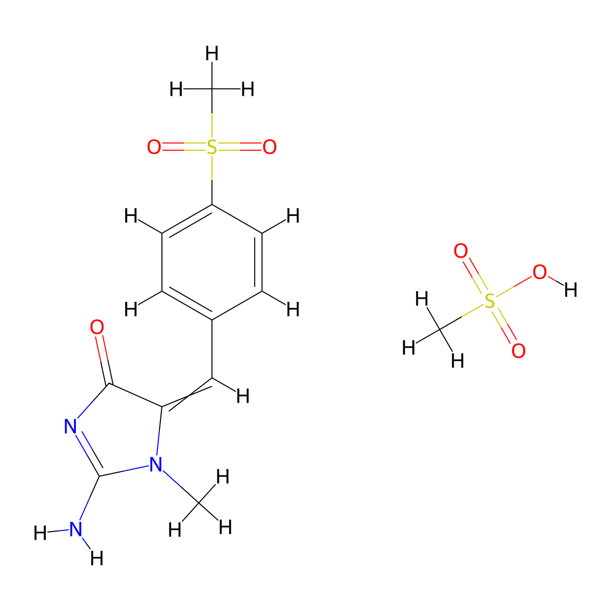 2-Amino-1-methyl-5-[(4-methylsulfonylphenyl)methylidene]imidazol-4-one;methanesulfonic acid molecular structure, CAS 1051931-39-5