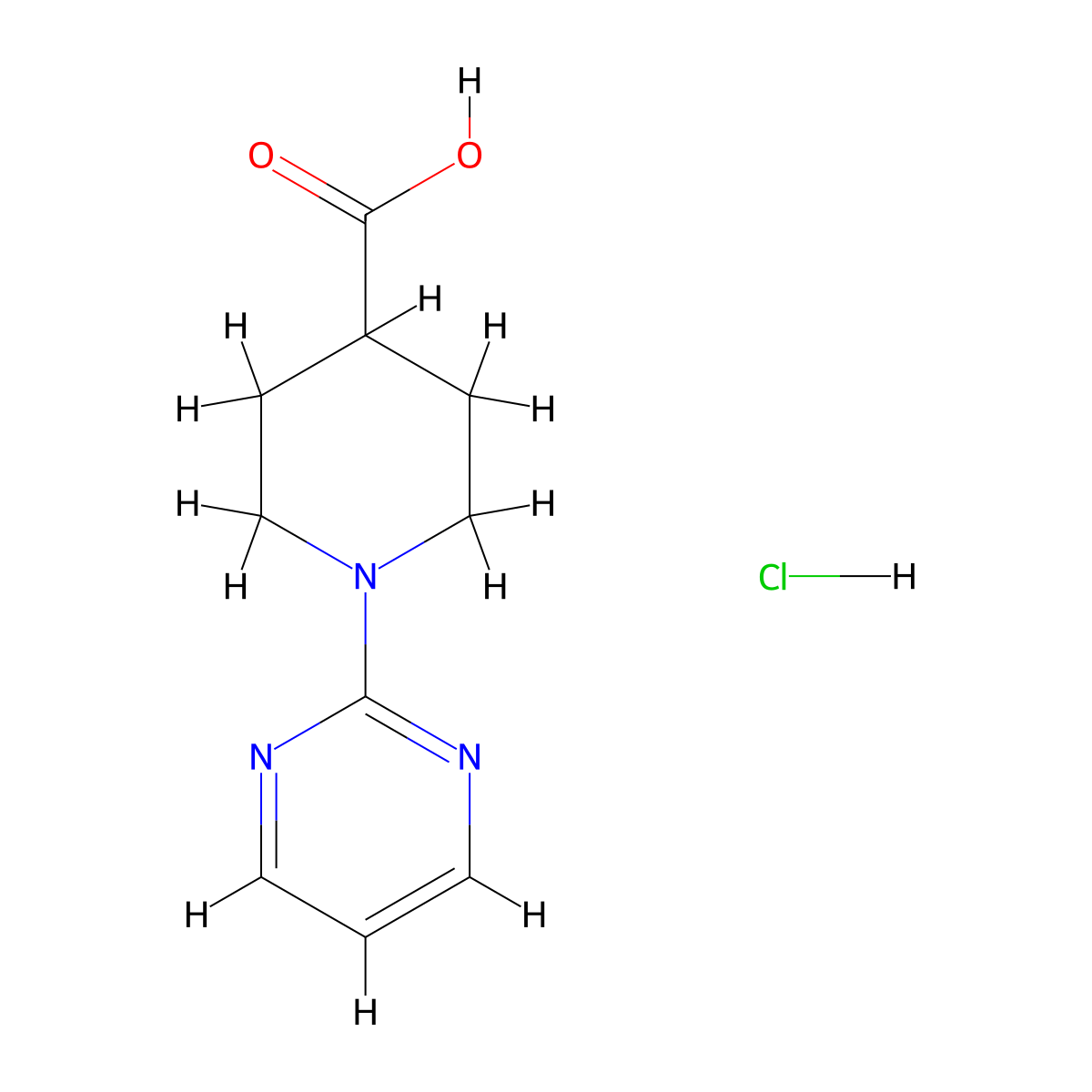 1-(Pyrimidin-2-yl)piperidine-4-carboxylic acid hydrochloride molecular structure, CAS 1051941-66-2