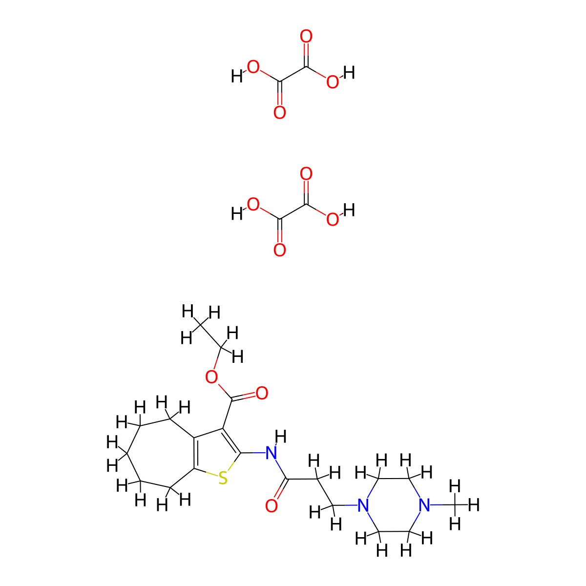 ethyl 2-(3-(4-methylpiperazin-1-yl)propanamido)-5,6,7,8-tetrahydro-4H-cyclohepta[b]thiophene-3-carboxylate dioxalate molecular structure, CAS 1051944-46-7