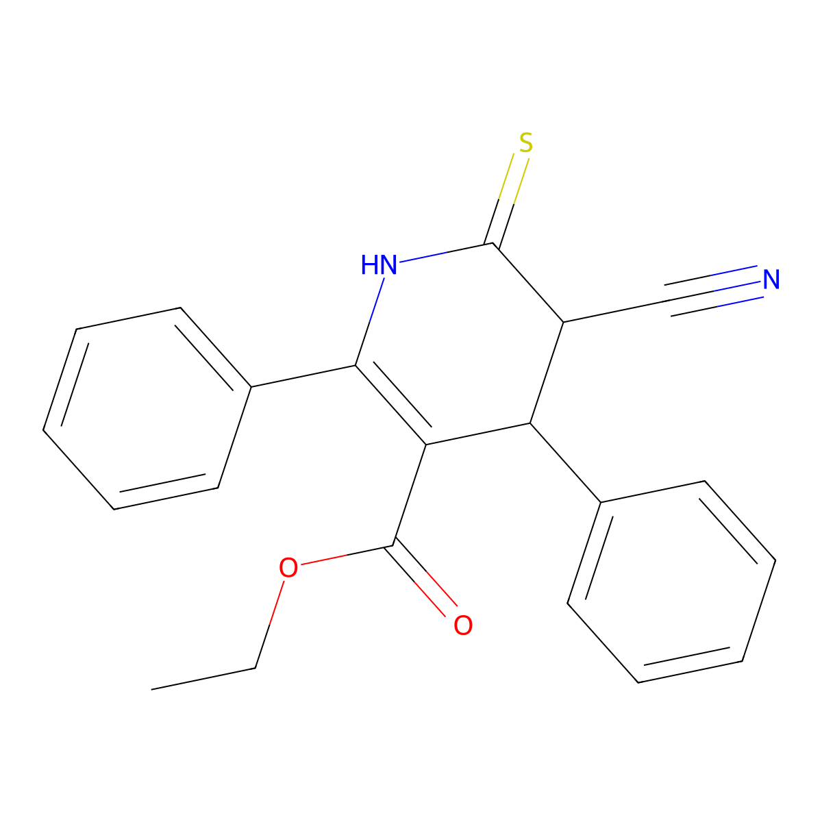 Ethyl 5-cyano-2,4-diphenyl-6-thioxo-1,4,5,6-tetrahydro-3-pyridinecarboxylate molecular structure, CAS 105199-50-6