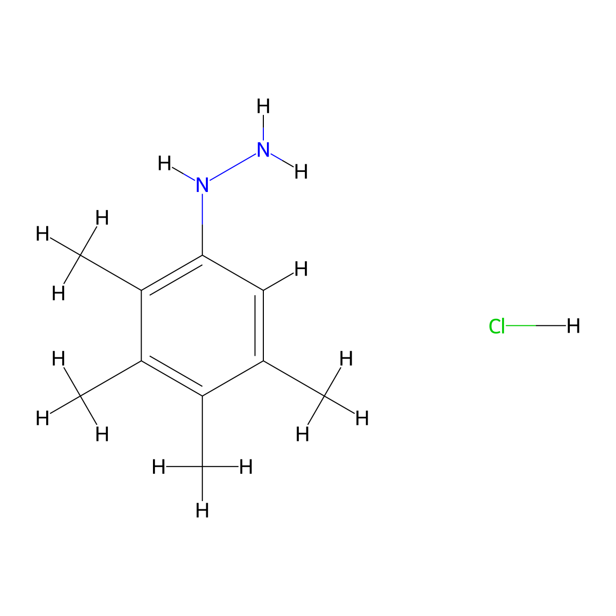 (2,3,4,5-Tetramethylphenyl)hydrazine hydrochloride molecular structure, CAS 105201-15-8