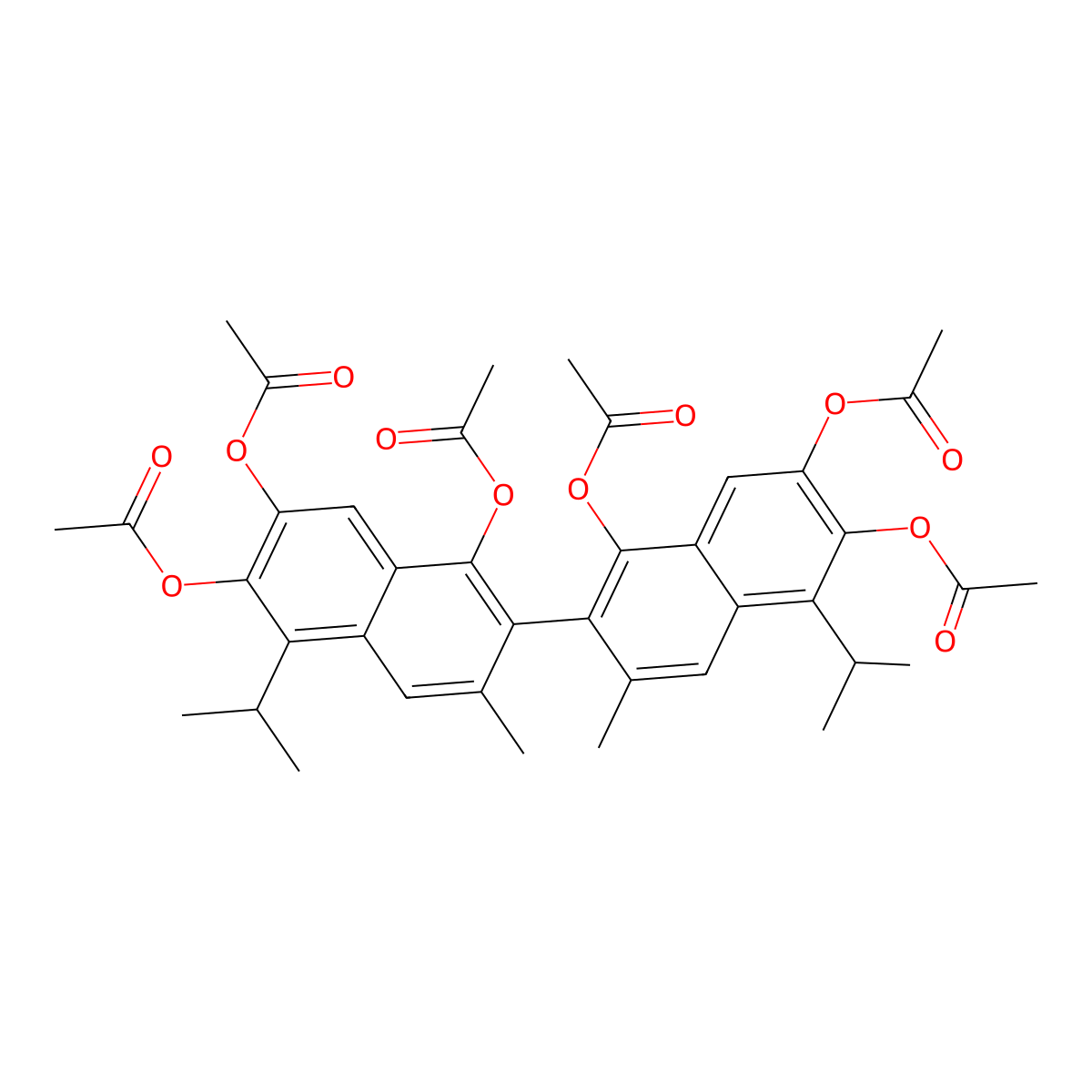 Apogossypol hexaacetate molecular structure, CAS 105201-55-6