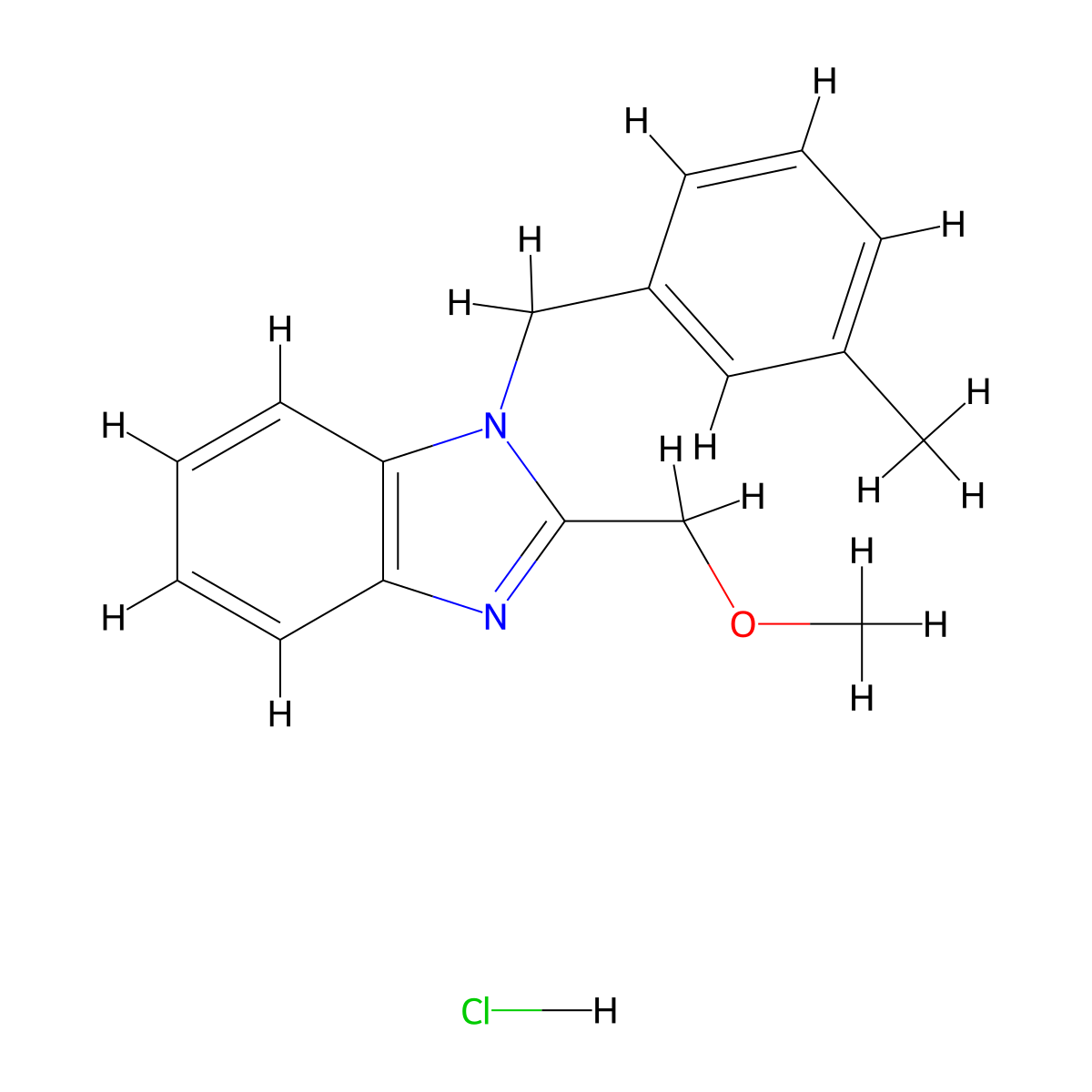 2-(methoxymethyl)-1-[(3-methylphenyl)methyl]-1H-1,3-benzodiazole hydrochloride molecular structure, CAS 1052076-43-3