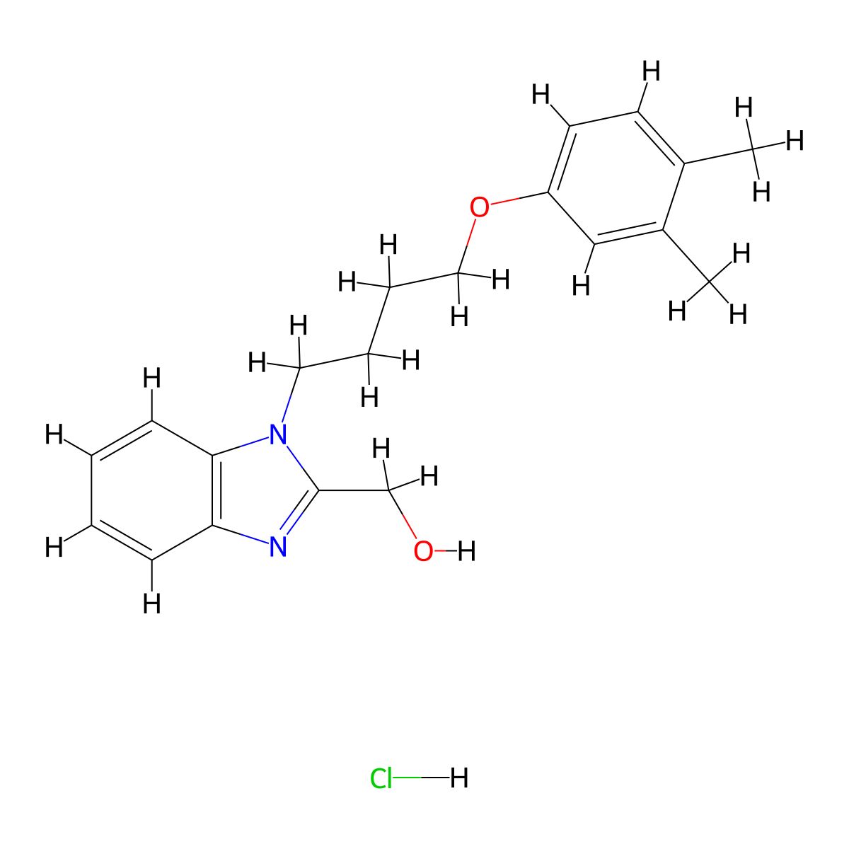 (1-(4-(3,4-dimethylphenoxy)butyl)-1H-benzo[d]imidazol-2-yl)methanol hydrochloride molecular structure, CAS 1052076-49-9