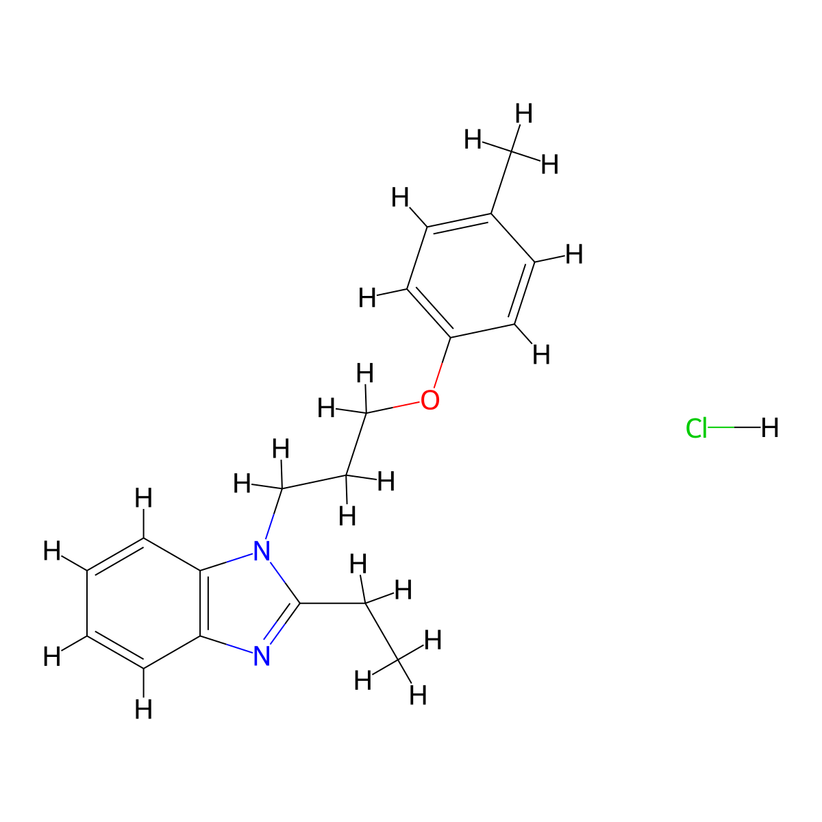2-ethyl-1-(3-(p-tolyloxy)propyl)-1H-benzo[d]imidazole hydrochloride molecular structure, CAS 1052076-66-0