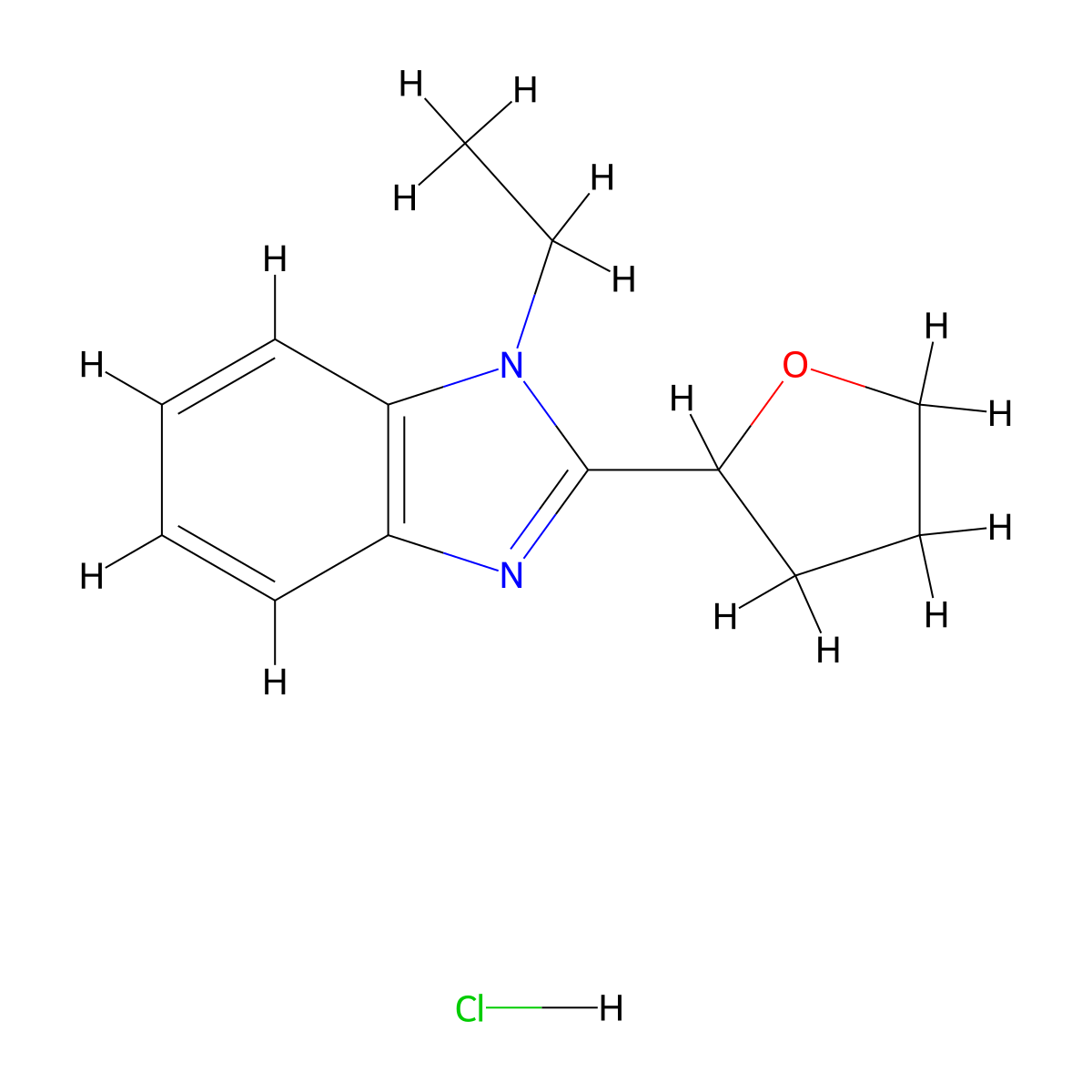 1-ethyl-2-(tetrahydrofuran-2-yl)-1H-benzo[d]imidazole hydrochloride molecular structure, CAS 1052076-97-7