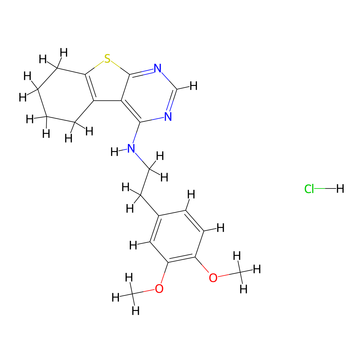 N-(3,4-dimethoxyphenethyl)-5,6,7,8-tetrahydrobenzo[4,5]thieno[2,3-d]pyrimidin-4-amine hydrochloride molecular structure, CAS 1052089-32-3