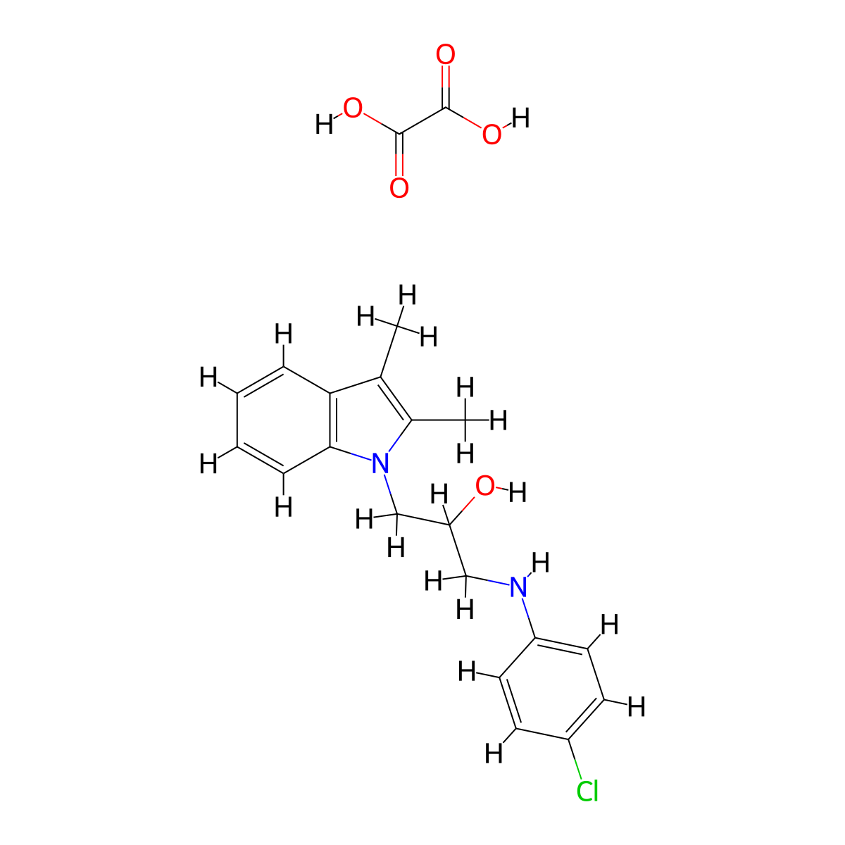 1-((4-chlorophenyl)amino)-3-(2,3-dimethyl-1H-indol-1-yl)propan-2-ol oxalate molecular structure, CAS 1052090-20-6