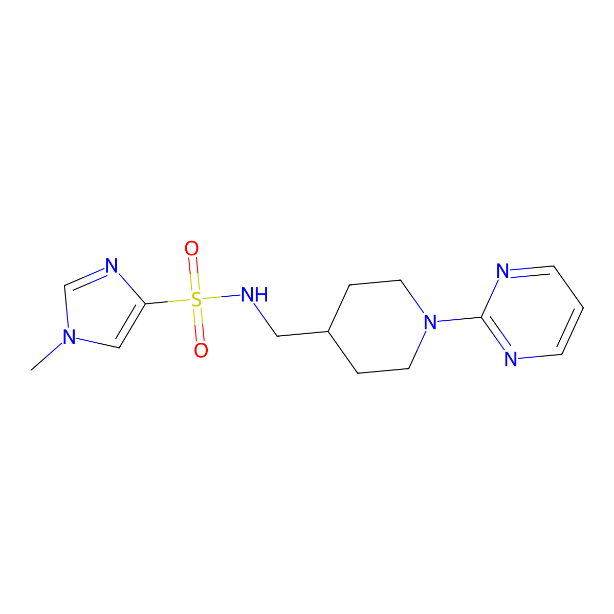 1-methyl-N-{[1-(pyrimidin-2-yl)piperidin-4-yl]methyl}-1H-imidazole-4-sulfonamide molecular structure, CAS 1052100-34-1