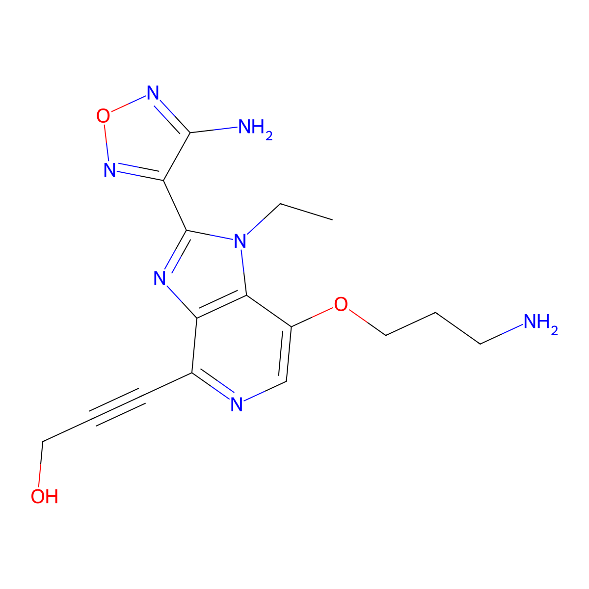 3-[2-(4-amino-1,2,5-oxadiazol-3-yl)-7-(3-aminopropoxy)-1-ethyl-1H-imidazo[4,5-c]pyridin-4-yl]prop-2-yn-1-ol molecular structure, CAS 1052112-65-8