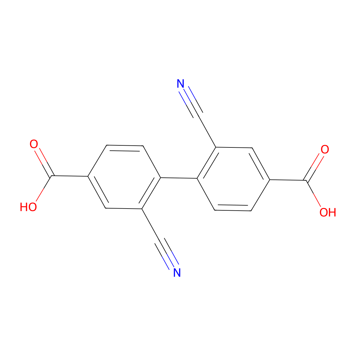 2,2'-Dicyano-[1,1'-biphenyl]-4,4'-dicarboxylic acid molecular structure, CAS 1052137-51-5