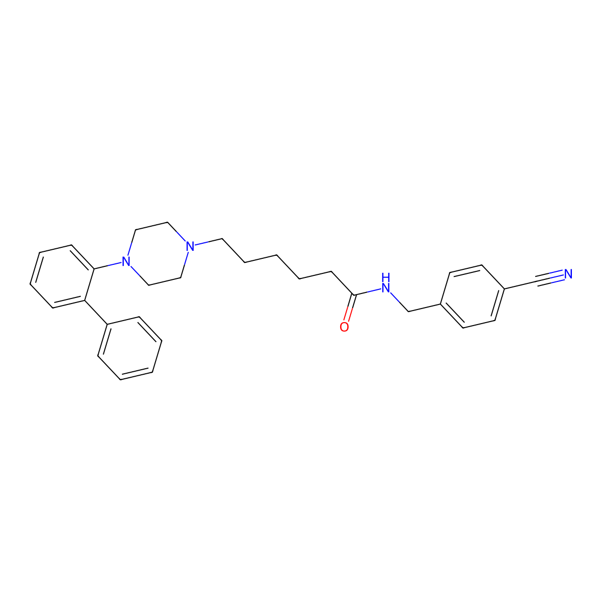 4-(1,1'-Biphenyl)-2-yl-N-((4-cyanophenyl)methyl)-1-piperazinehexanamide molecular structure, CAS 1052147-86-0