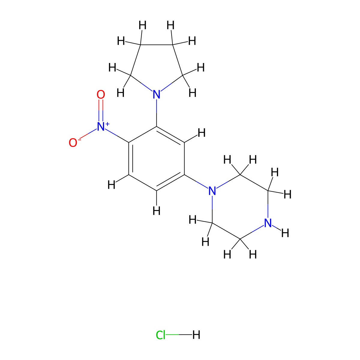 1-[4-Nitro-3-(1-pyrrolidinyl)phenyl]piperazine hydrochloride molecular structure, CAS 1052148-98-7
