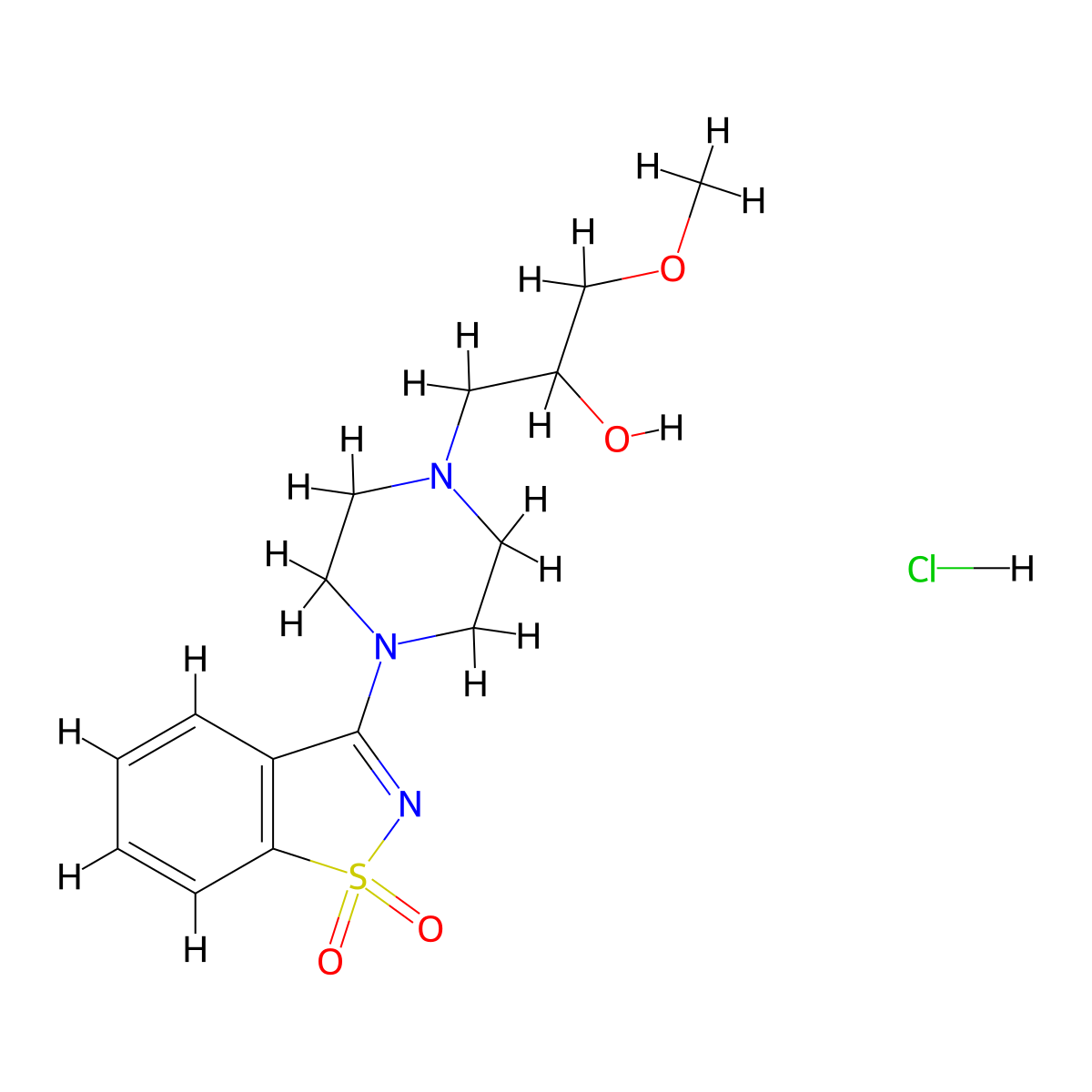 1-[4-(1,1-Dioxido-1,2-benzisothiazol-3-yl)piperazin-1-yl]-3-methoxypropan-2-ol hydrochloride molecular structure, CAS 1052150-00-1