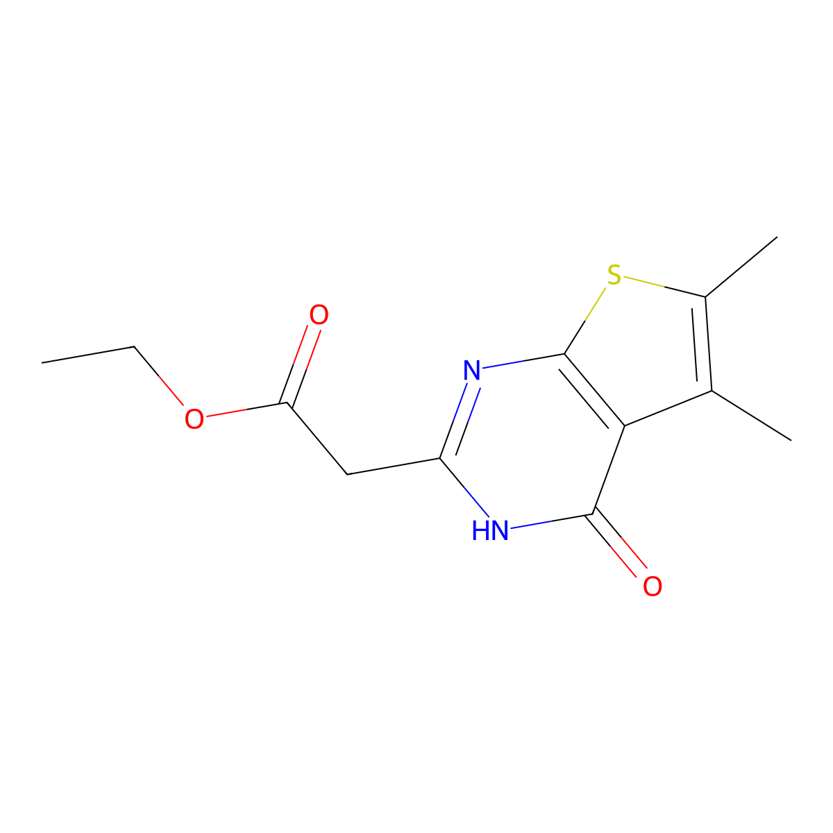 Ethyl 2-(5,6-dimethyl-4-oxo-3,4-dihydrothieno[2,3-d]pyrimidin-2-yl)acetate molecular structure, CAS 105219-73-6
