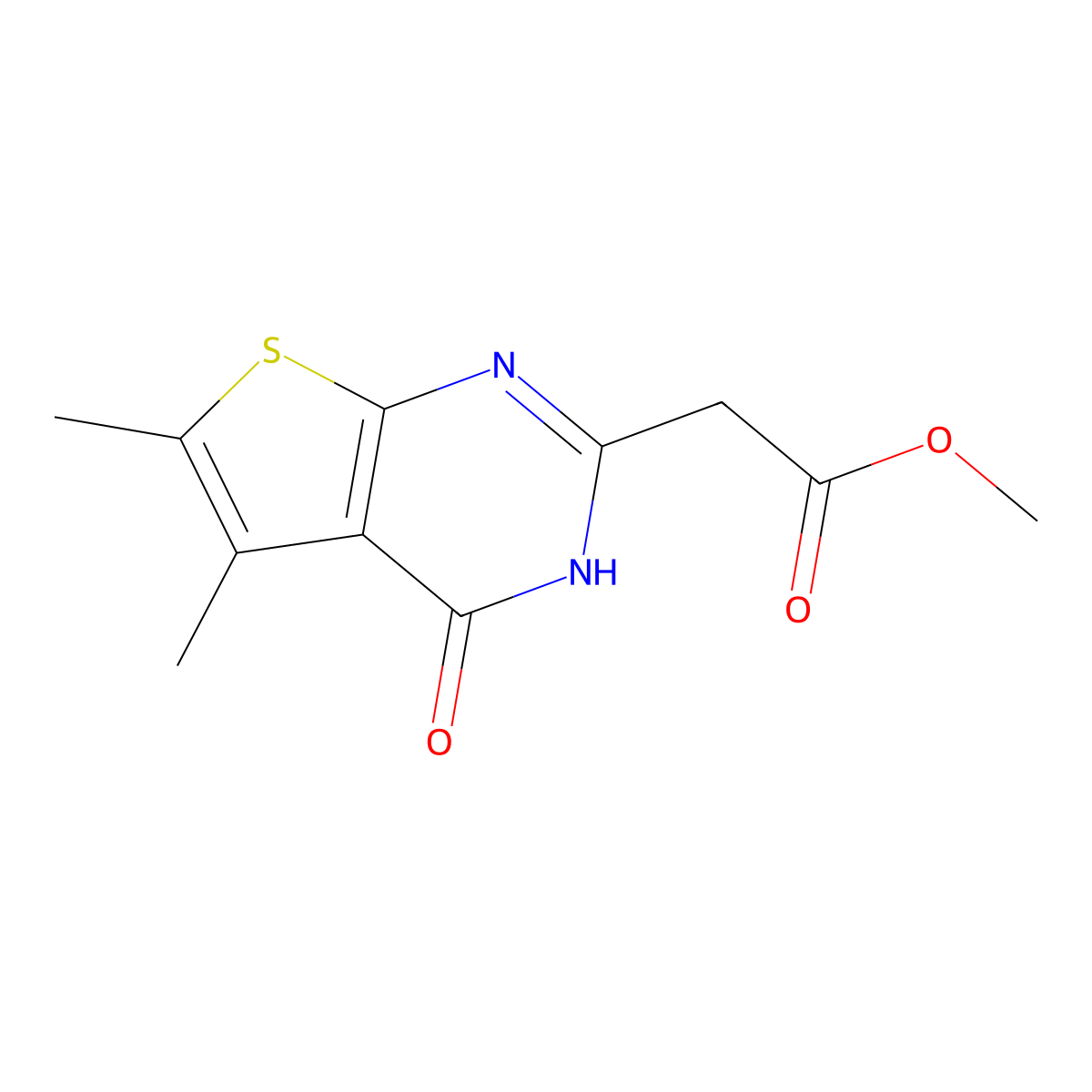 methyl 2-{5,6-dimethyl-4-oxo-3H,4H-thieno[2,3-d]pyrimidin-2-yl}acetate molecular structure, CAS 105219-75-8