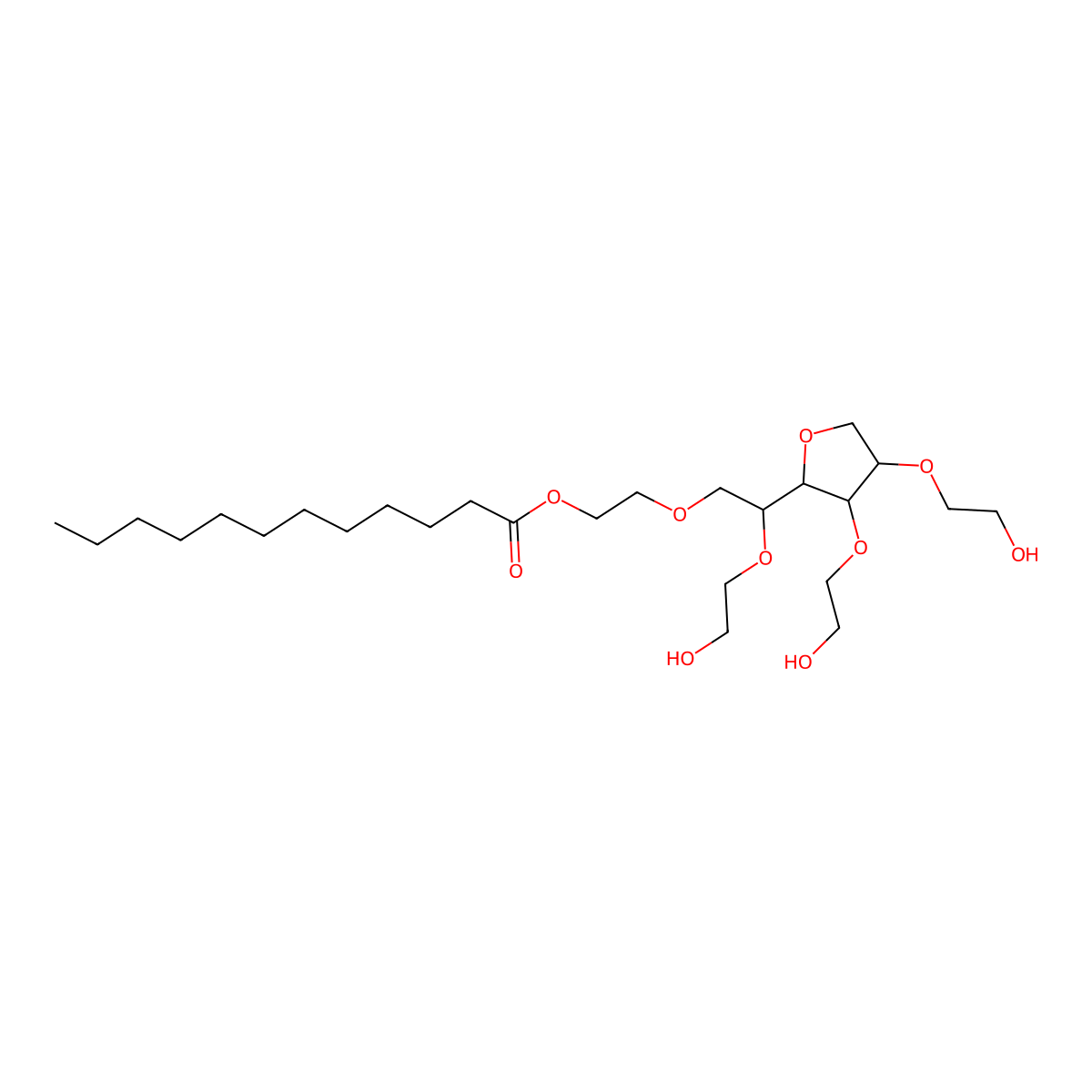 2-(2-(3,4-Bis(2-hydroxyethoxy)tetrahydro-2-furanyl)-2-(2-hydroxyethoxy)ethoxy)ethyl dodecanoate molecular structure, CAS 1052273-76-3