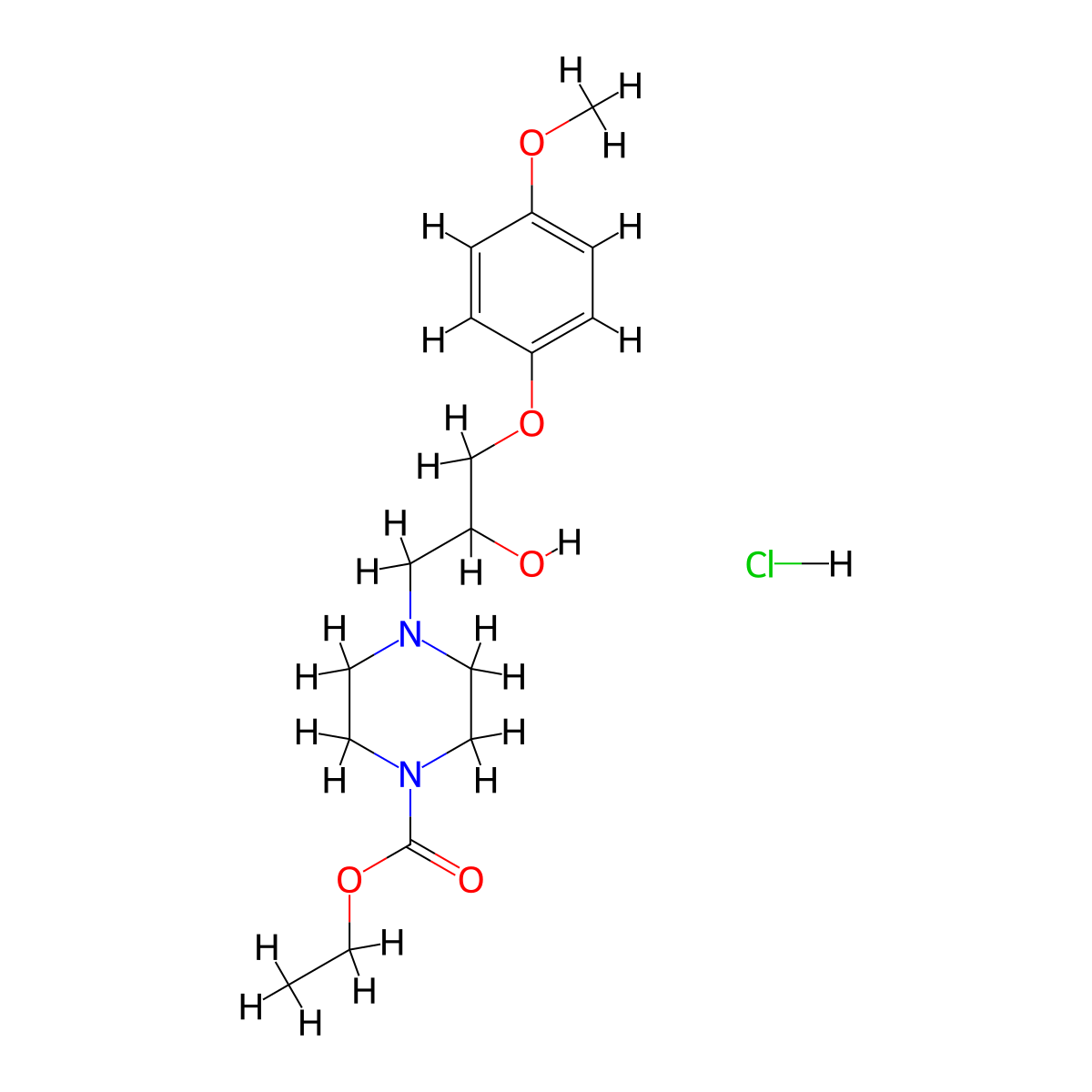 Ethyl 4-[2-hydroxy-3-(4-methoxyphenoxy)propyl]piperazine-1-carboxylate Hydrochloride molecular structure, CAS 1052403-72-1