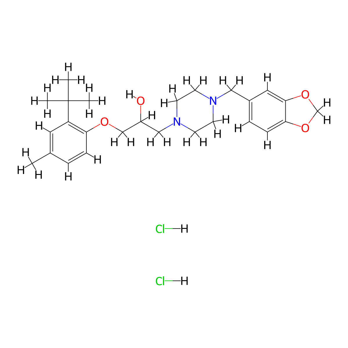 1-(4-(Benzo[d][1,3]dioxol-5-ylmethyl)piperazin-1-yl)-3-(2-(tert-butyl)-4-methylphenoxy)propan-2-ol dihydrochloride molecular structure, CAS 1052403-83-4
