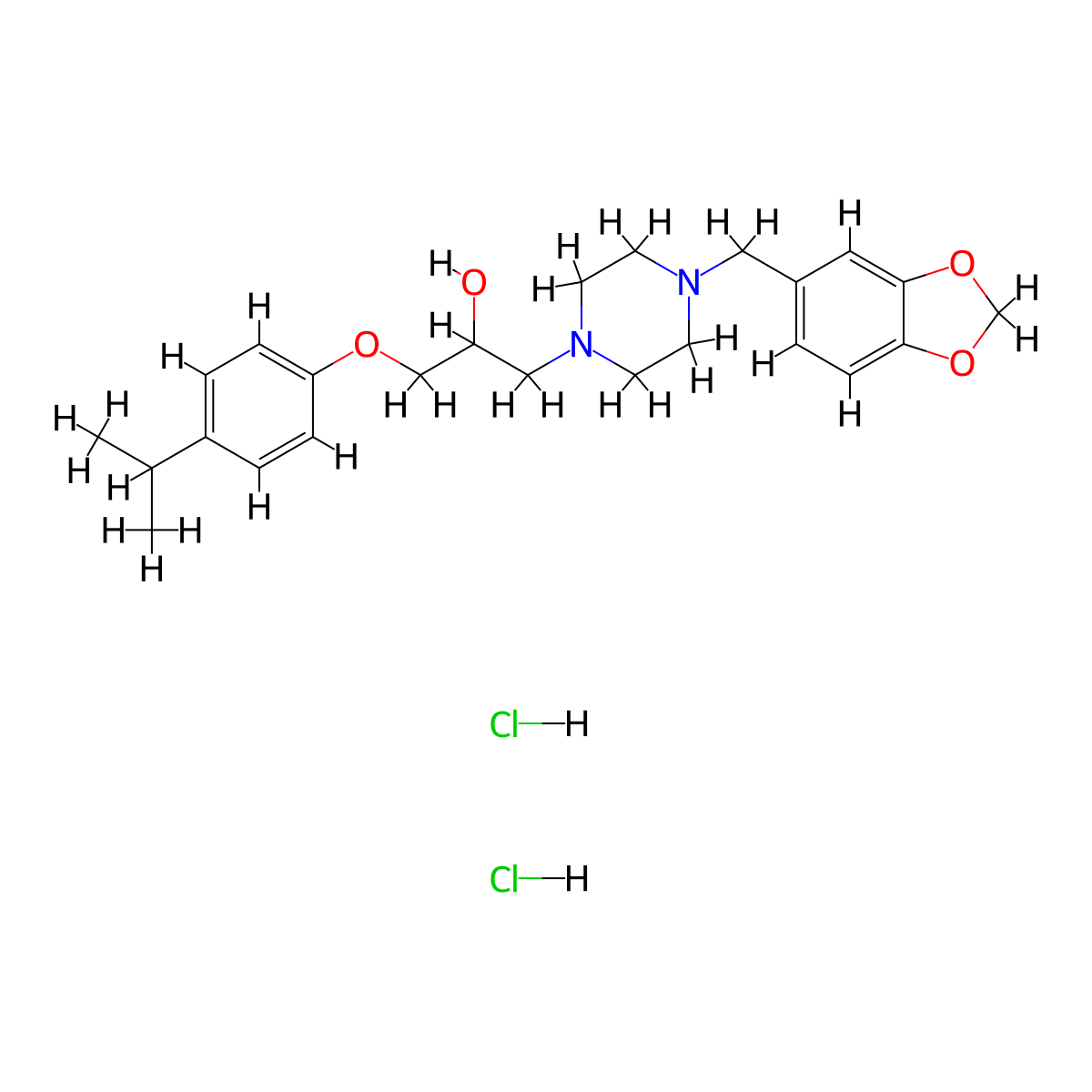 1-(4-(Benzo[d][1,3]dioxol-5-ylmethyl)piperazin-1-yl)-3-(4-isopropylphenoxy)propan-2-ol dihydrochloride molecular structure, CAS 1052403-89-0