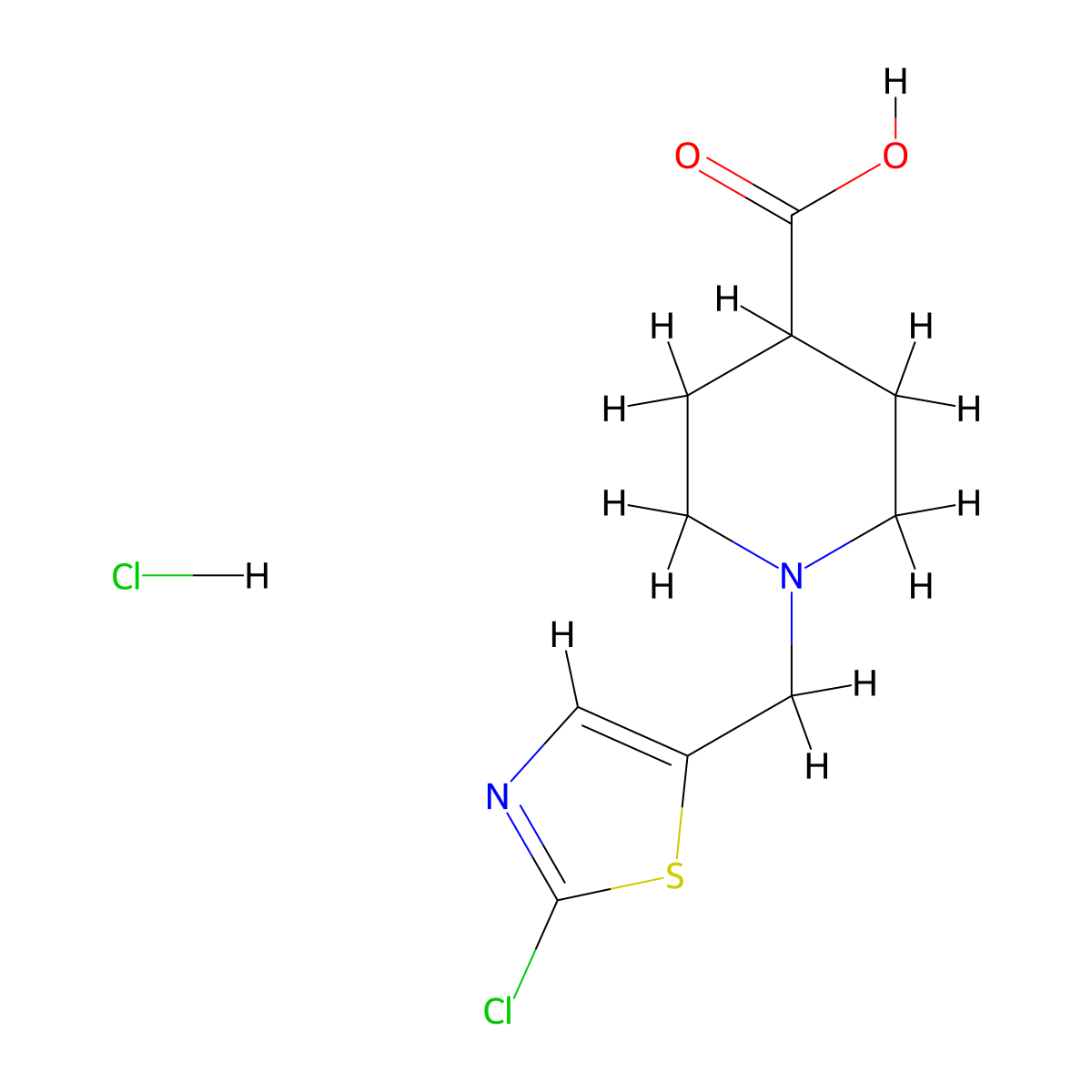 1-[(2-chloro-1,3-thiazol-5-yl)methyl]piperidine-4-carboxylic Acid Hydrochloride molecular structure, CAS 1052404-18-8