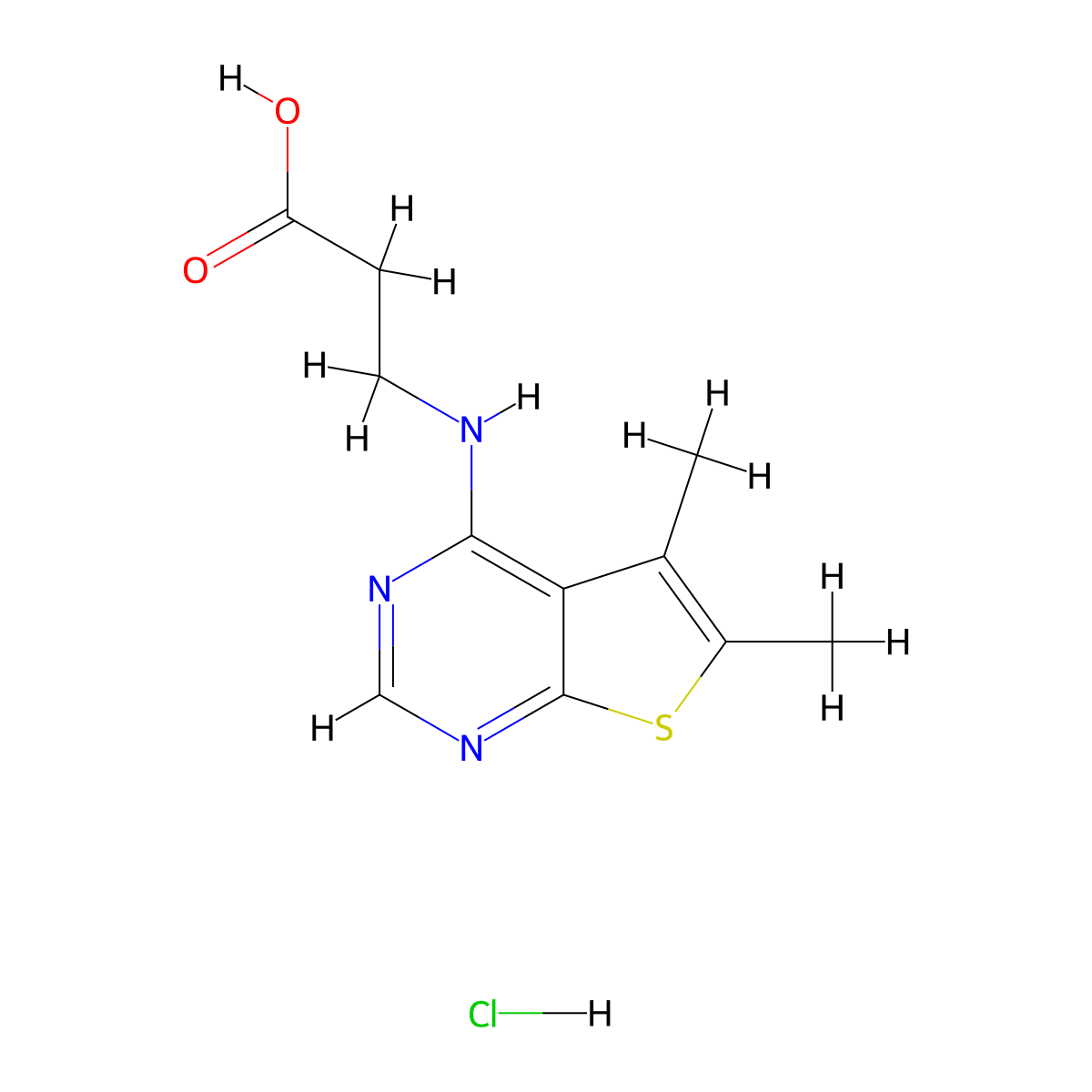 3-({5,6-Dimethylthieno[2,3-d]pyrimidin-4-yl}amino)propanoic acid hydrochloride molecular structure, CAS 1052404-66-6