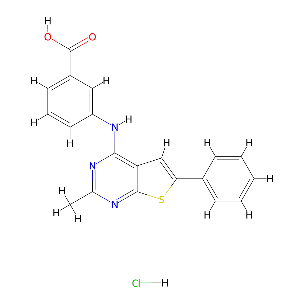 3-({2-Methyl-6-phenylthieno[2,3-d]pyrimidin-4-yl}amino)benzoic acid hydrochloride molecular structure, CAS 1052404-81-5