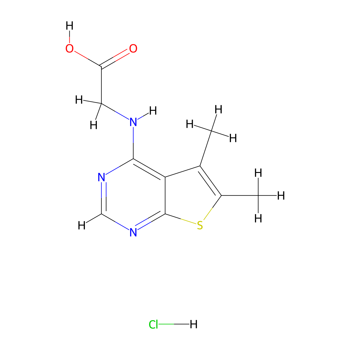(5,6-Dimethyl-thieno[2,3-d]pyrimidin-4-ylamino)-acetic acid hydrochloride molecular structure, CAS 1052405-52-3