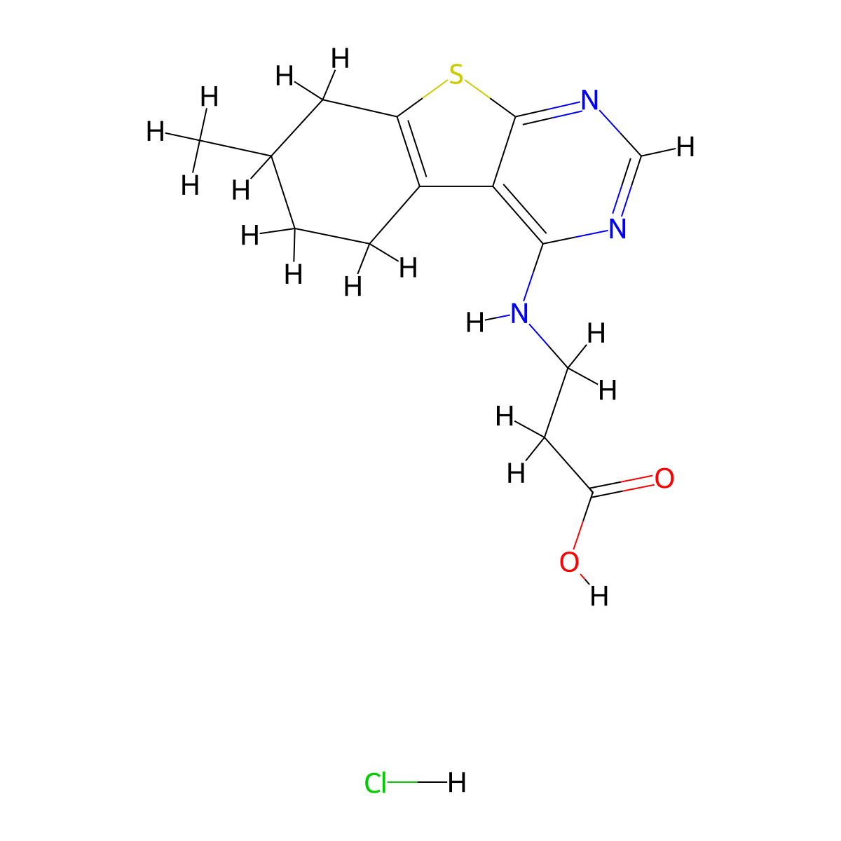 N-(7-Methyl-5,6,7,8-tetrahydrobenzothieno[2,3-d]pyrimidin-4-yl)-b-alanine HCl molecular structure, CAS 1052405-67-0