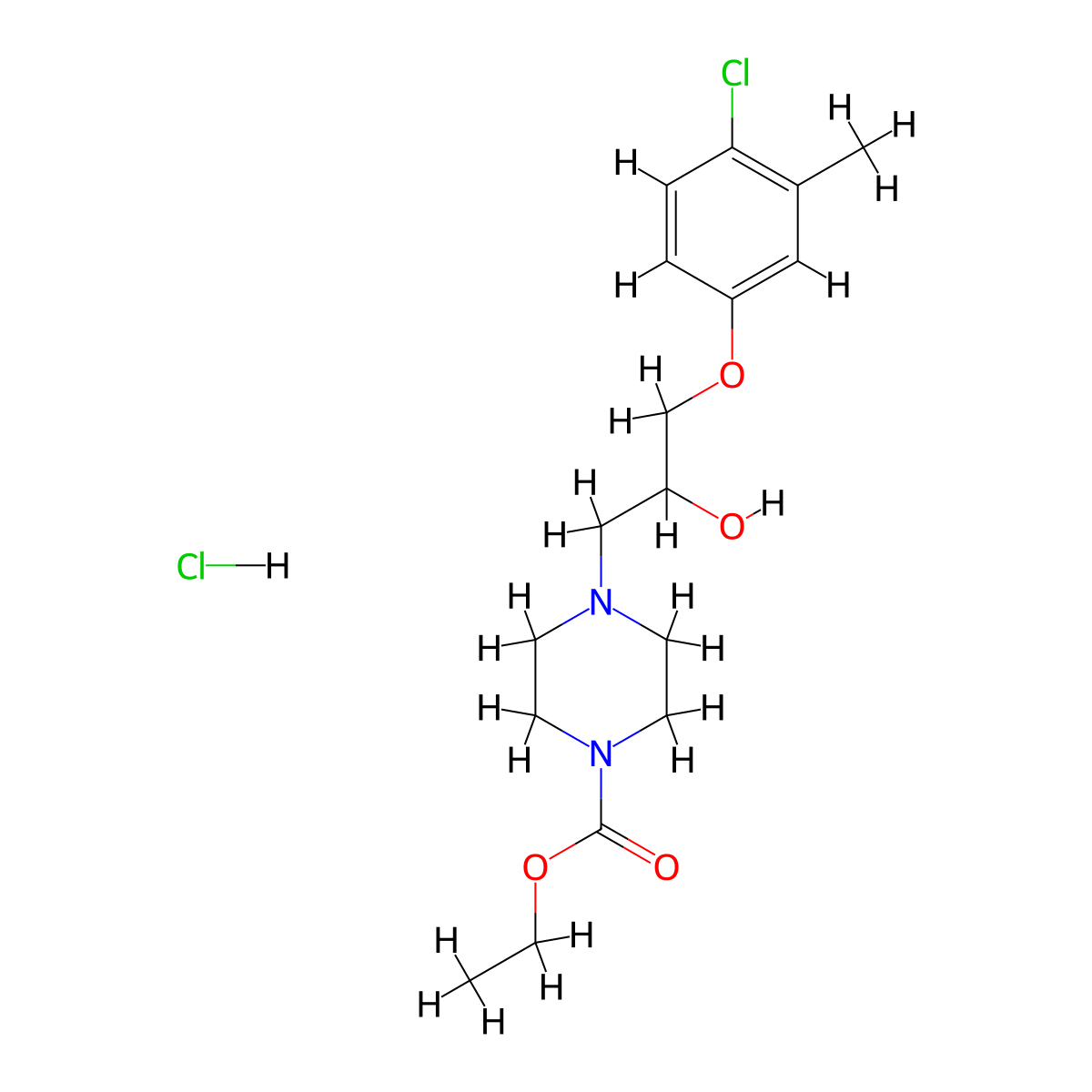 Ethyl 4-(3-(4-chloro-3-methylphenoxy)-2-hydroxypropyl)piperazine-1-carboxylate hydrochloride molecular structure, CAS 1052405-81-8