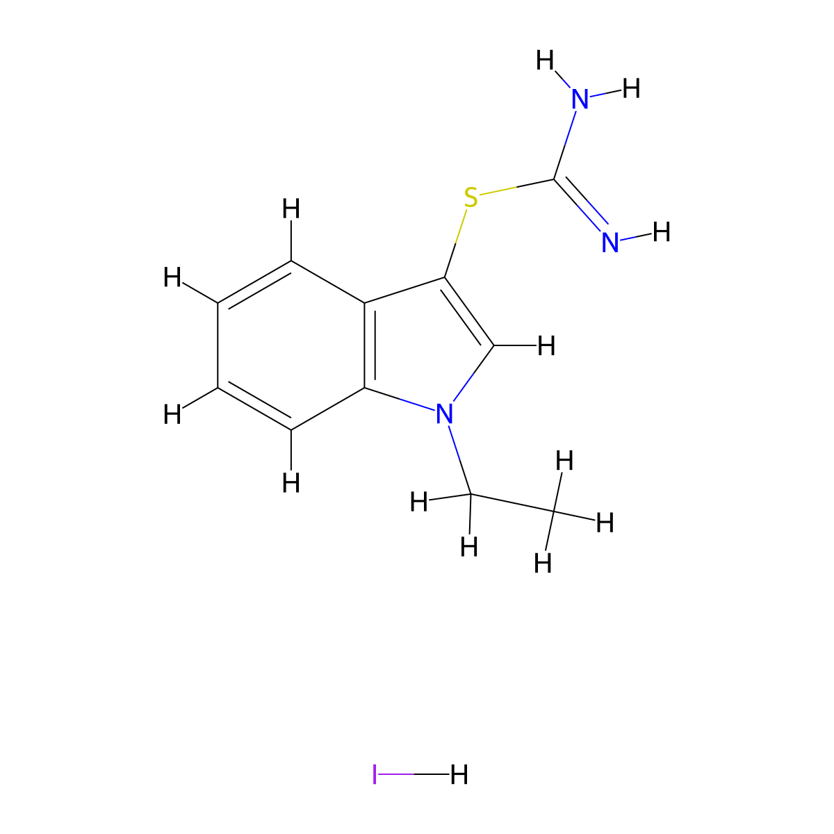1-ethyl-1H-indol-3-yl carbamimidothioate hydroiodide molecular structure, CAS 1052405-94-3