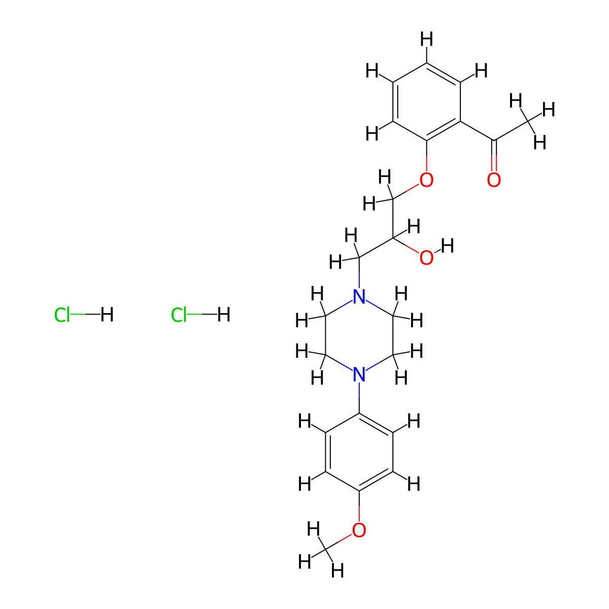 1-(2-(2-Hydroxy-3-(4-(4-methoxyphenyl)piperazin-1-yl)propoxy)phenyl)ethanone dihydrochloride molecular structure, CAS 1052406-04-8