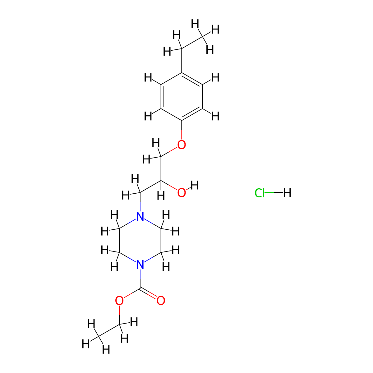 Ethyl 4-(3-(4-ethylphenoxy)-2-hydroxypropyl)piperazine-1-carboxylate hydrochloride molecular structure, CAS 1052406-08-2
