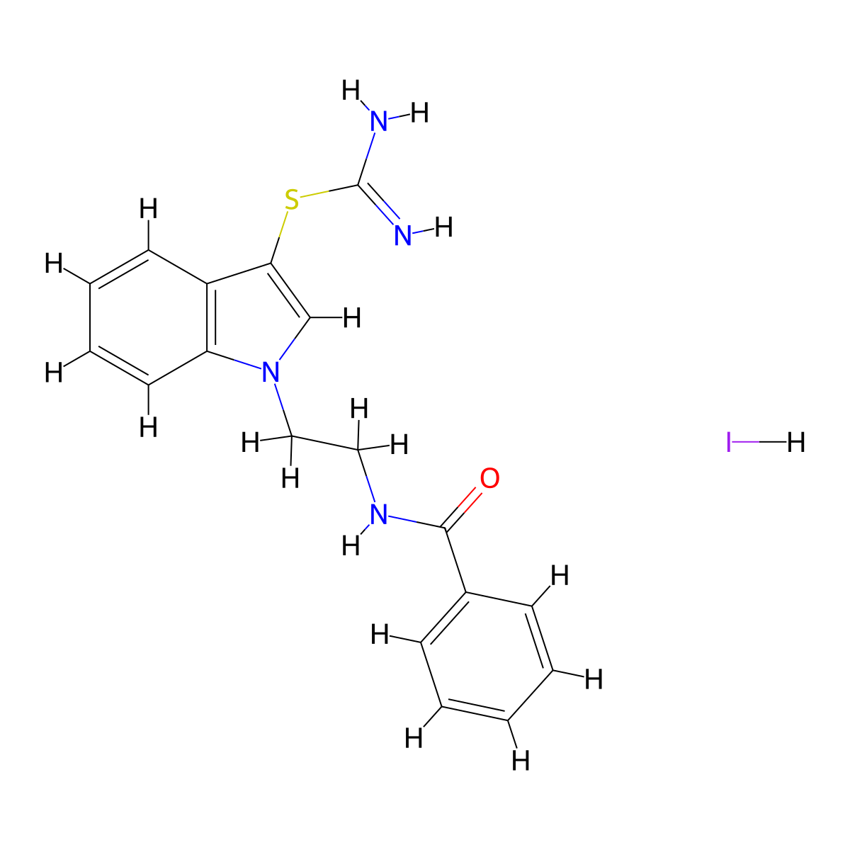 1-(2-benzamidoethyl)-1H-indol-3-yl carbamimidothioate hydroiodide molecular structure, CAS 1052406-16-2