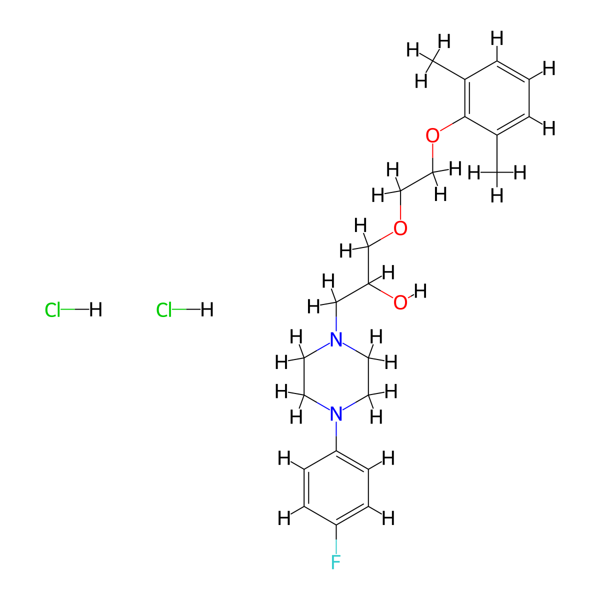 1-[2-(2,6-dimethylphenoxy)ethoxy]-3-[4-(4-fluorophenyl)piperazin-1-yl]propan-2-ol Dihydrochloride molecular structure, CAS 1052406-97-9