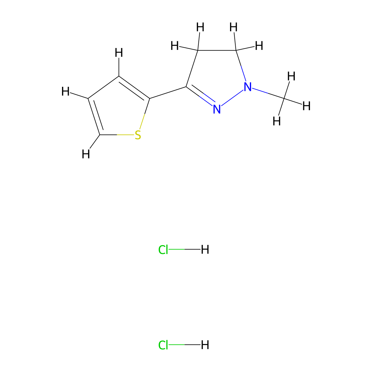 1-methyl-3-(thiophen-2-yl)-4,5-dihydro-1H-pyrazole dihydrochloride molecular structure, CAS 1052407-05-2